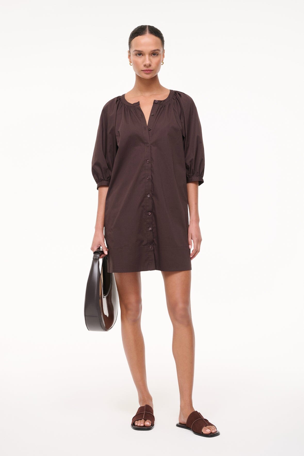 Mini Vincent Cotton Poplin Dress with Balloon Sleeves | Earth