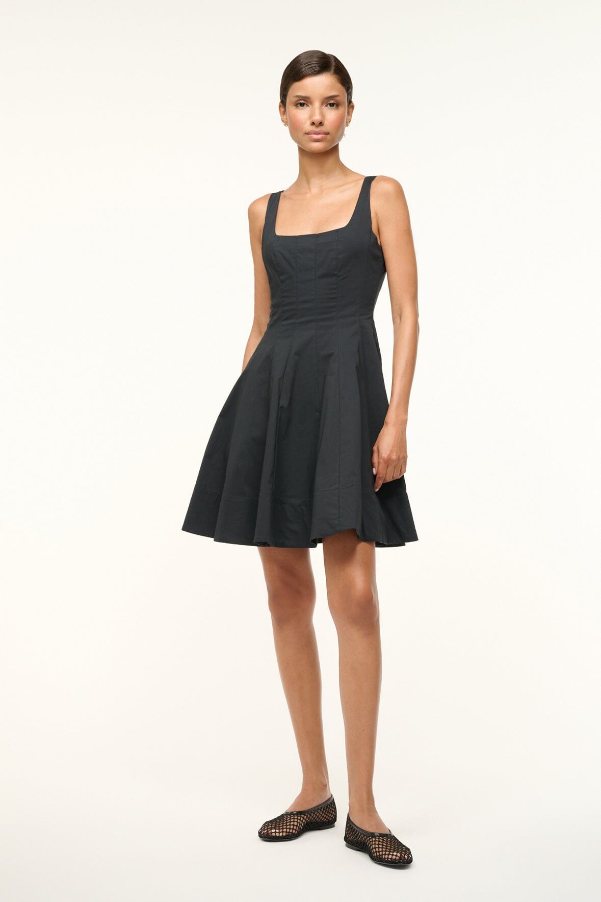 Mini Wells Dress in Black | Corset-Style Panel & A-Line Skirt