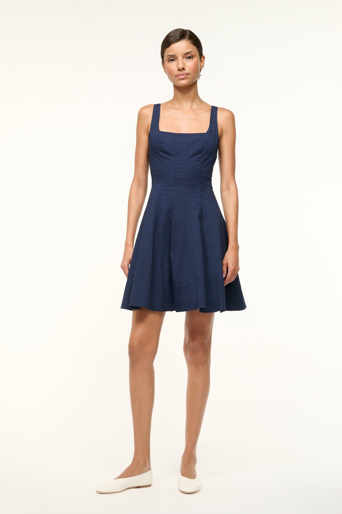 Mini Corset Dress with A-Line Skirt | Navy Cotton Poplin Wells Dress