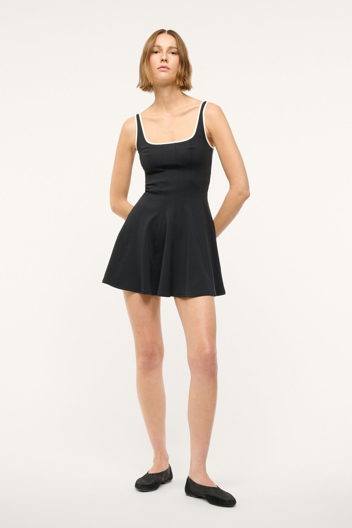 Sporty Mini Dress with Built-in Shorts & Contrast Binding | STAUD Wells