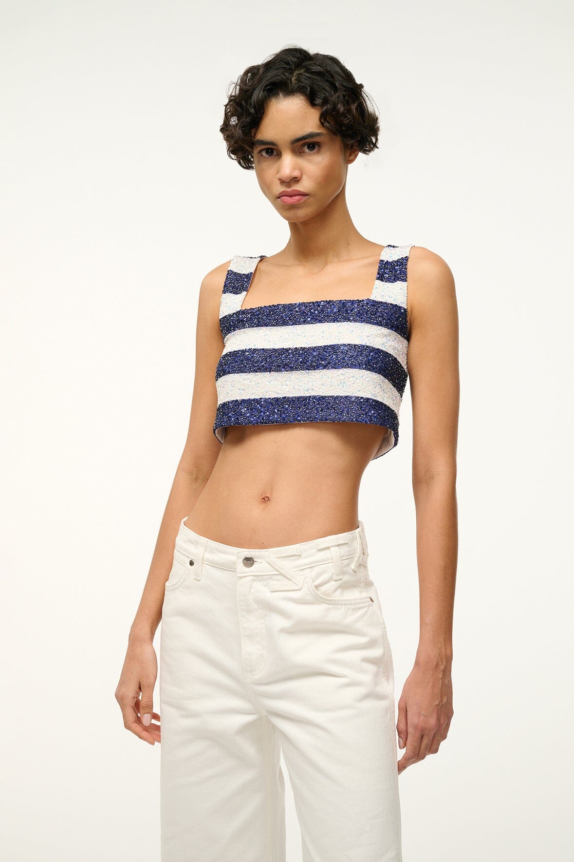 Beaded Crop Top with Square Neckline & Wide Straps | Monaco Top