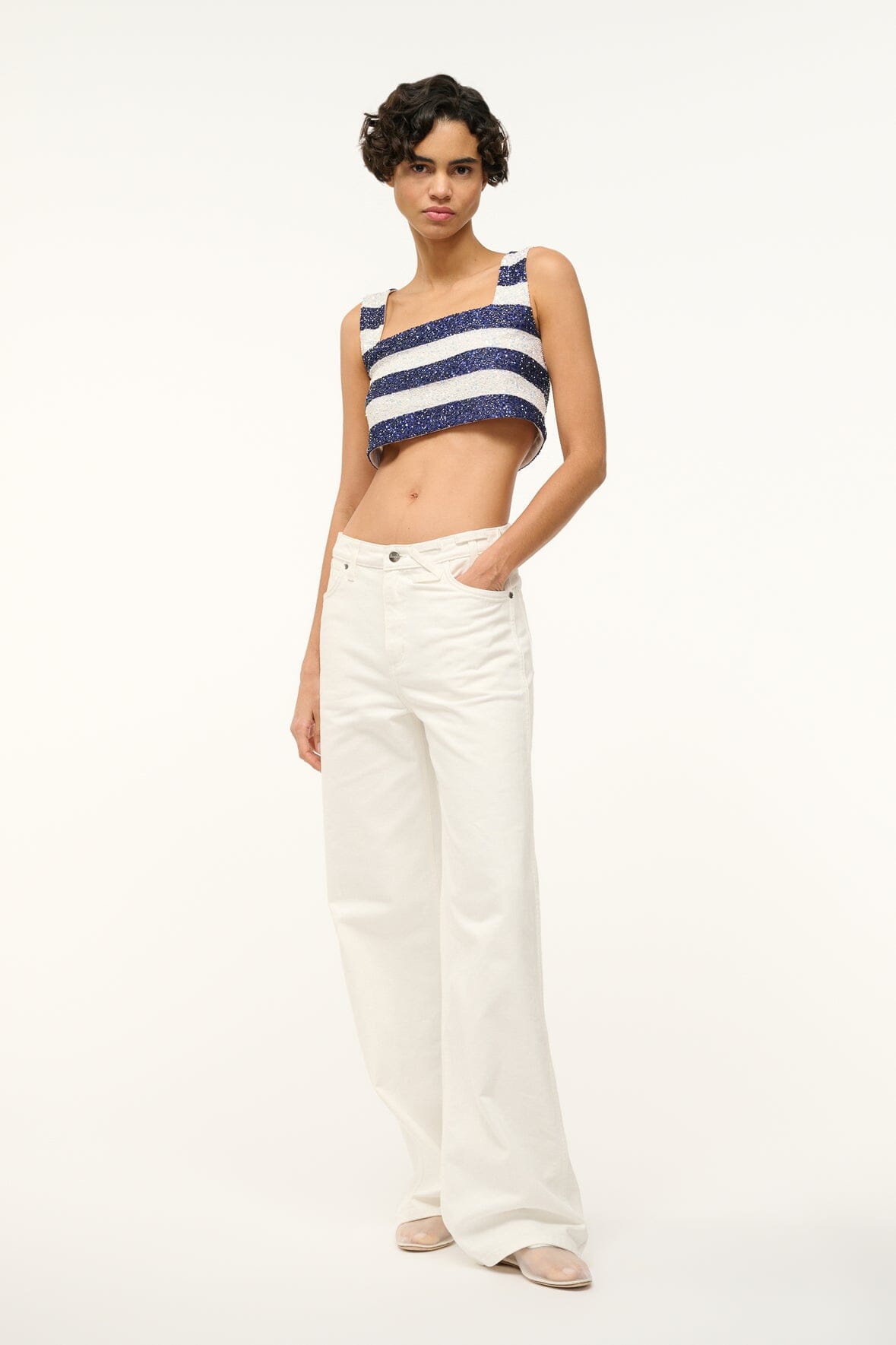 Beaded Crop Top with Square Neckline & Wide Straps | Monaco Top