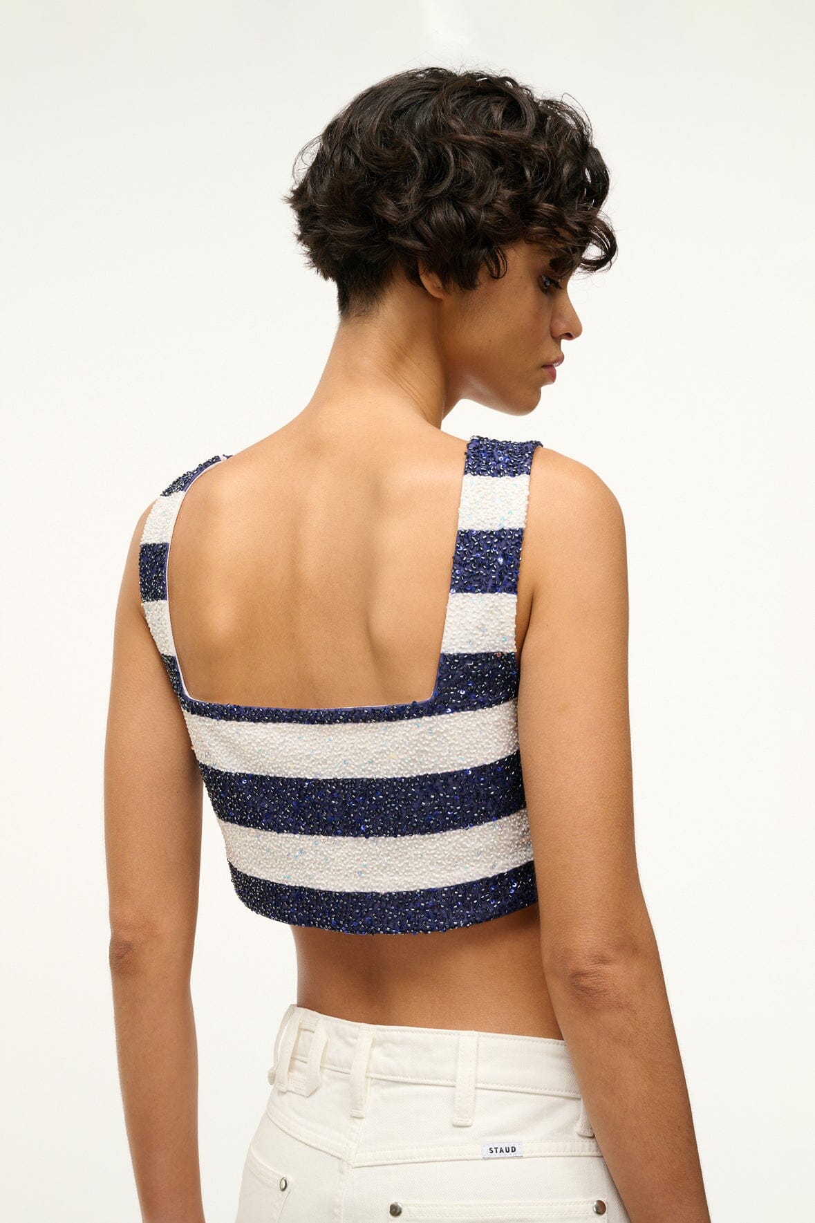 Beaded Crop Top with Square Neckline & Wide Straps | Monaco Top