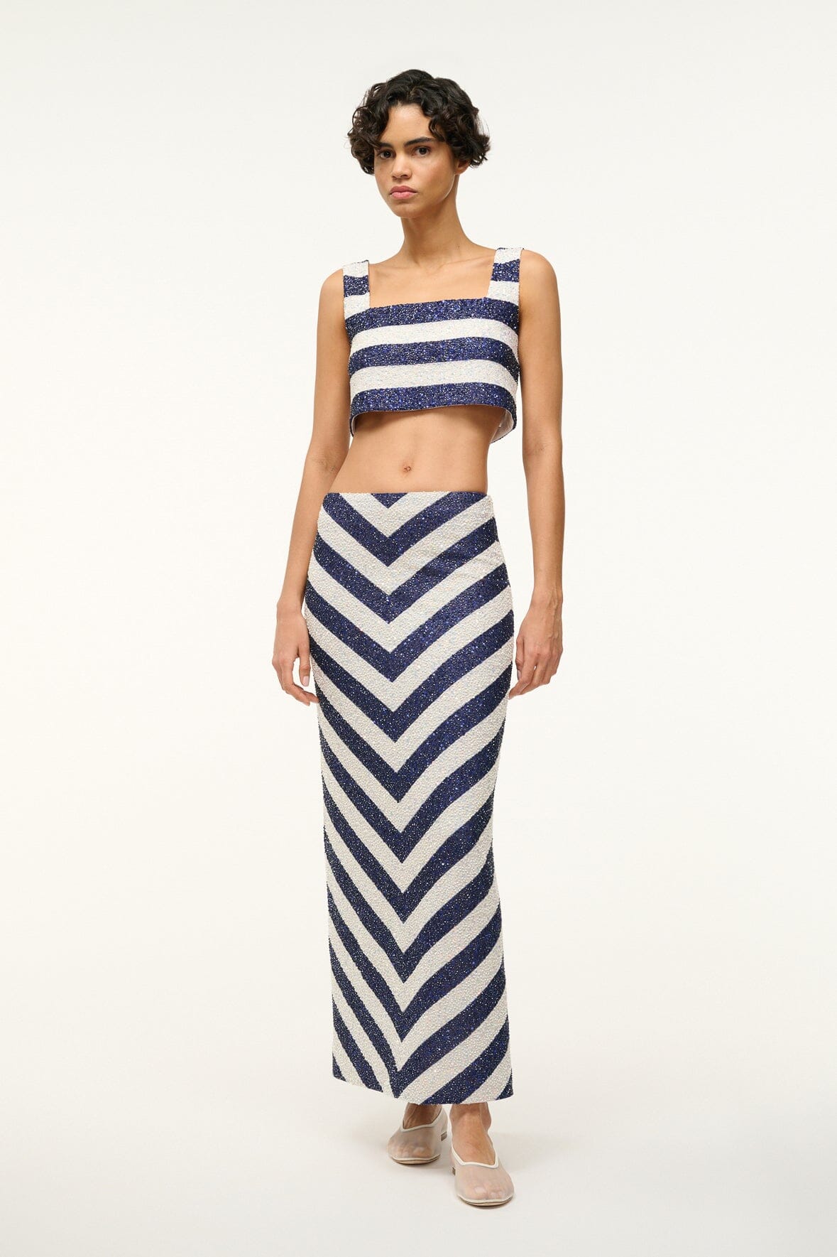 Beaded Crop Top with Square Neckline & Wide Straps | Monaco Top
