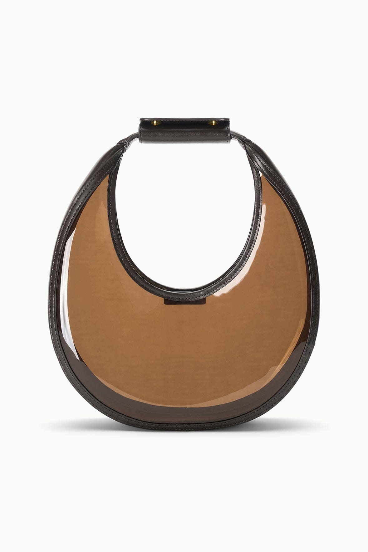 Espresso PVC Moon Bag with Leather Trim & Magnetic Closure | STAUD