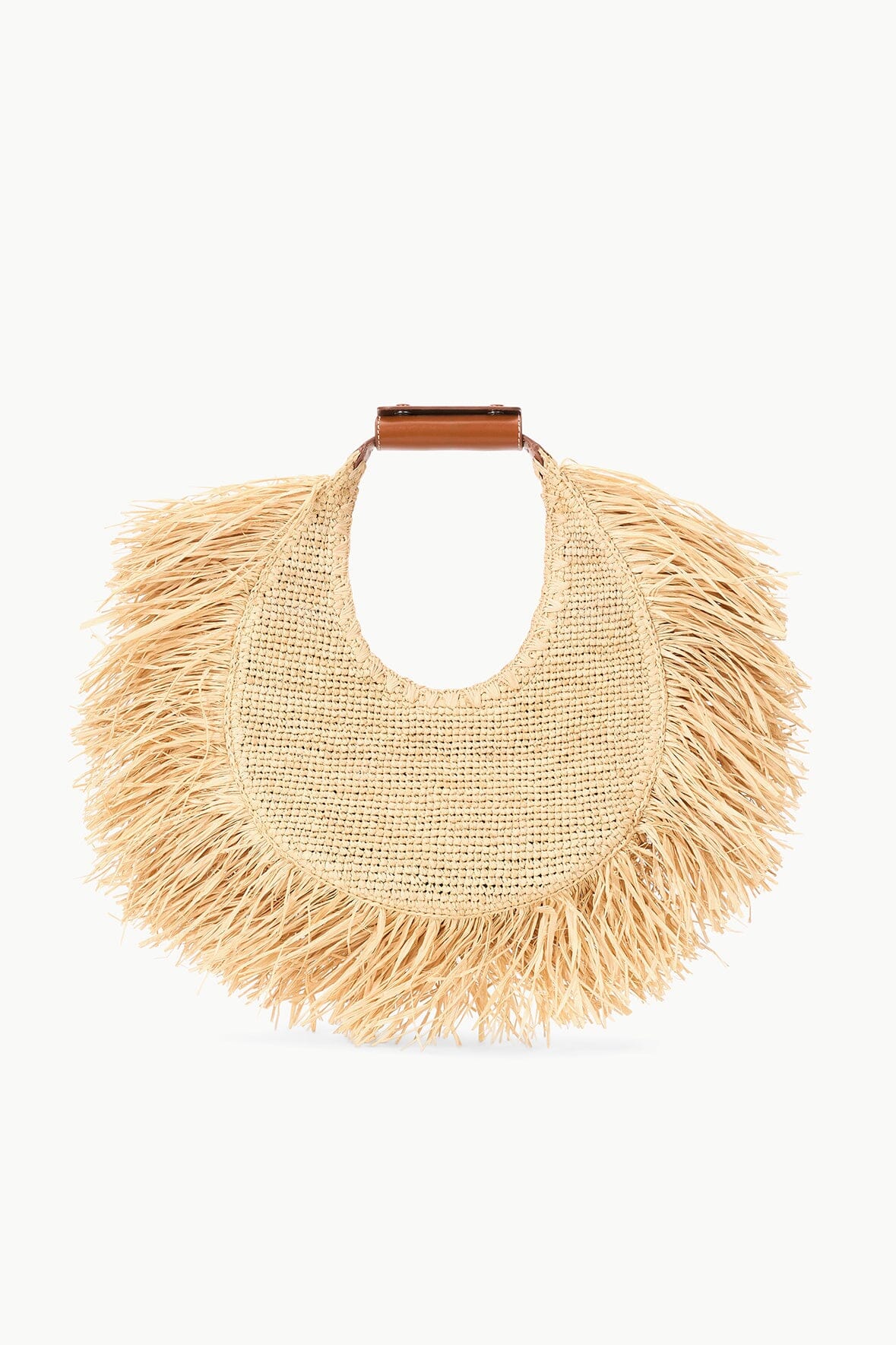 Raffia Tote Bag with Fringe Trim & Magnetic Closure | STAUD Moon