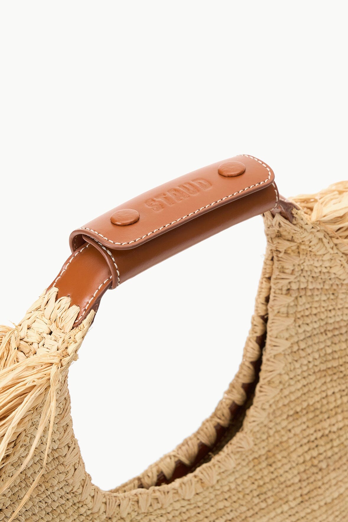 Raffia Tote Bag with Fringe Trim & Magnetic Closure | STAUD Moon