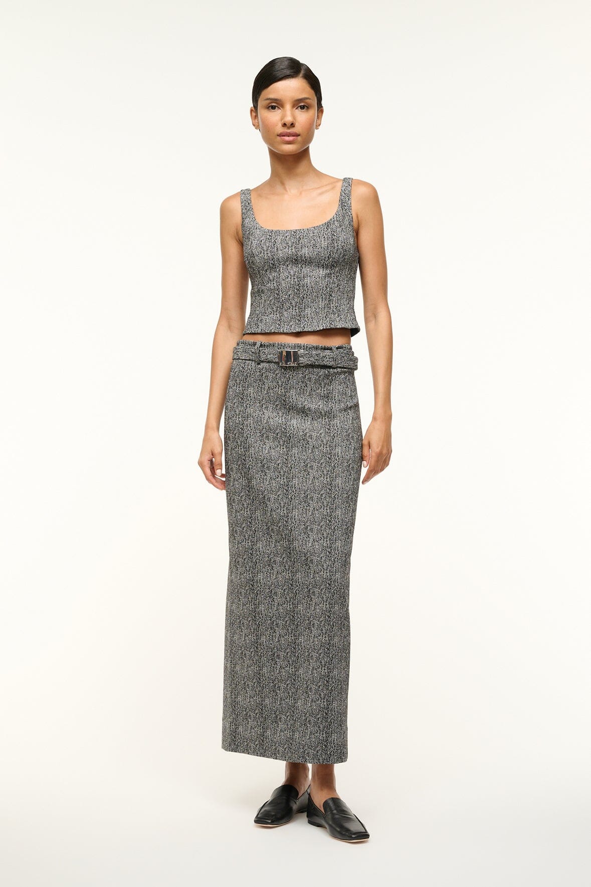 Textured Herringbone Skirt with Removable Belt | Murray Skirt