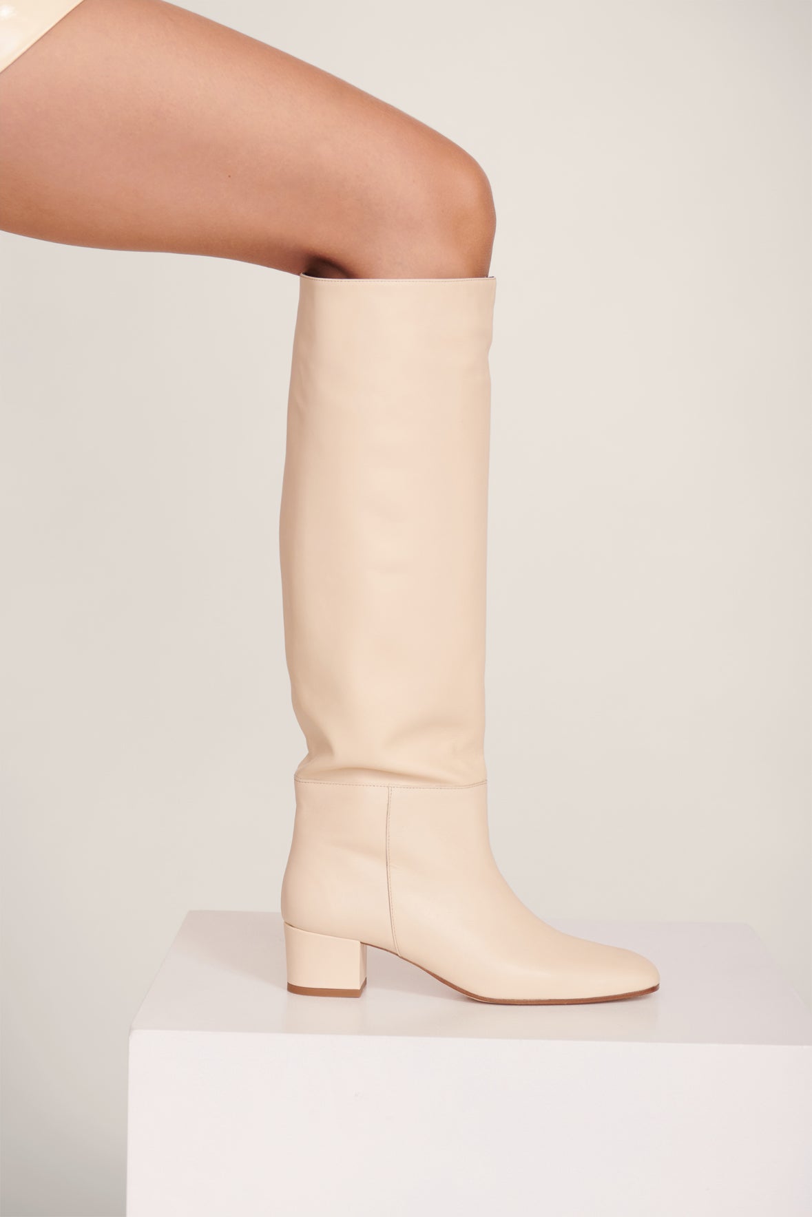 Vintage Knee High Boots with Wide Shaft | Nancy Boot Cream