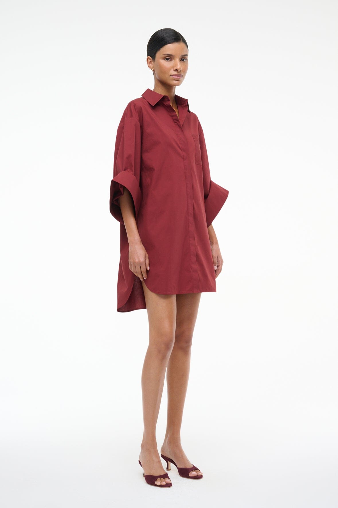 Mini Shirtdress with Adjustable Sleeves | Nico Dress Sangria