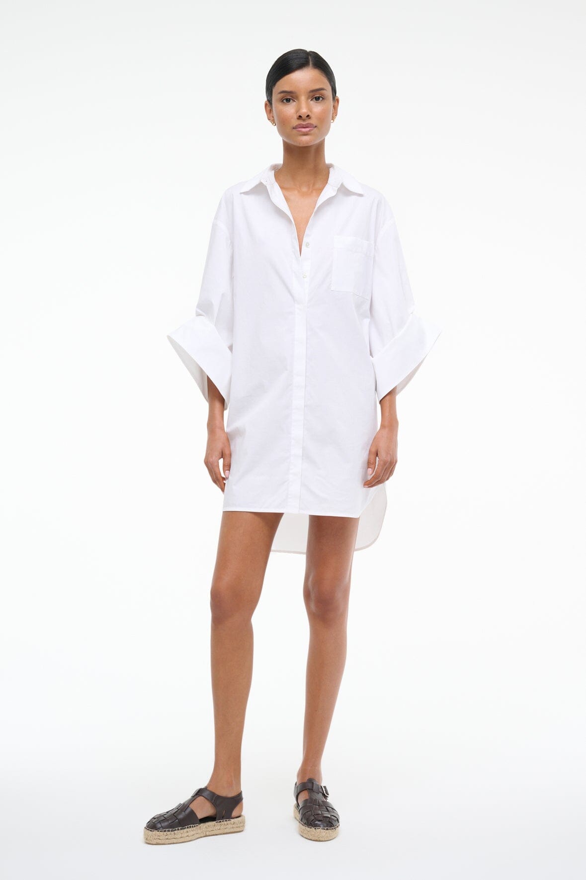 White Mini Shirtdress with Adjustable Sleeves | Nico Dress