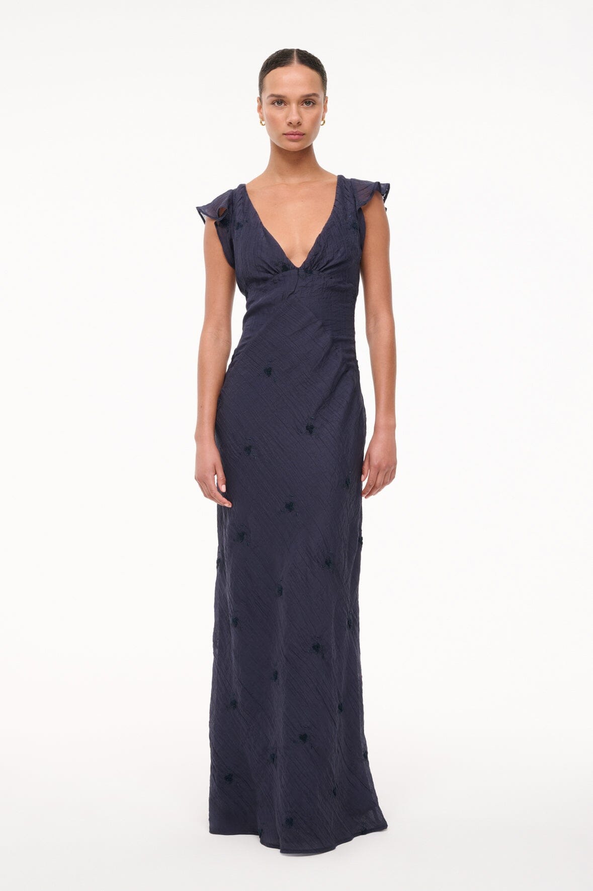 V-Neck Maxi Dress with Flutter Sleeves & Empire Waist | Nori