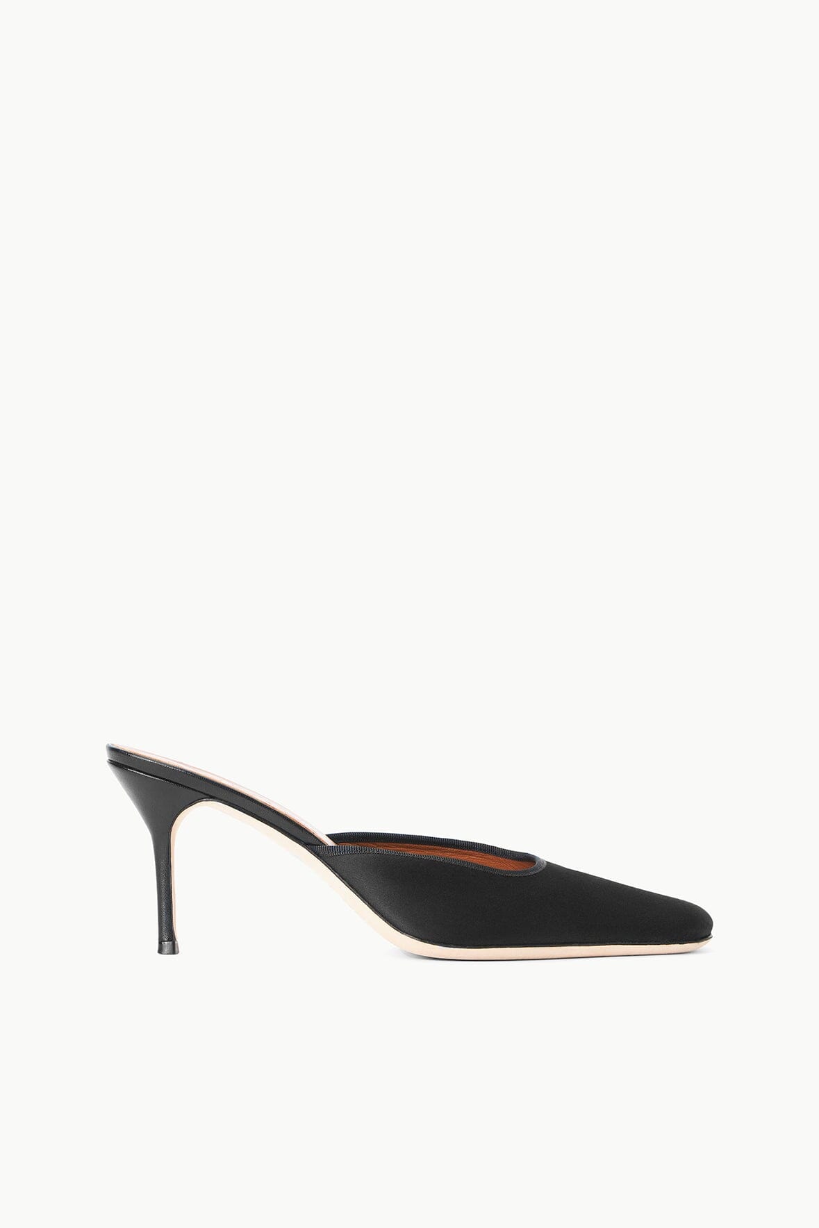 Black Heeled Mule with Satin Upper & Grosgrain Binding | Otto