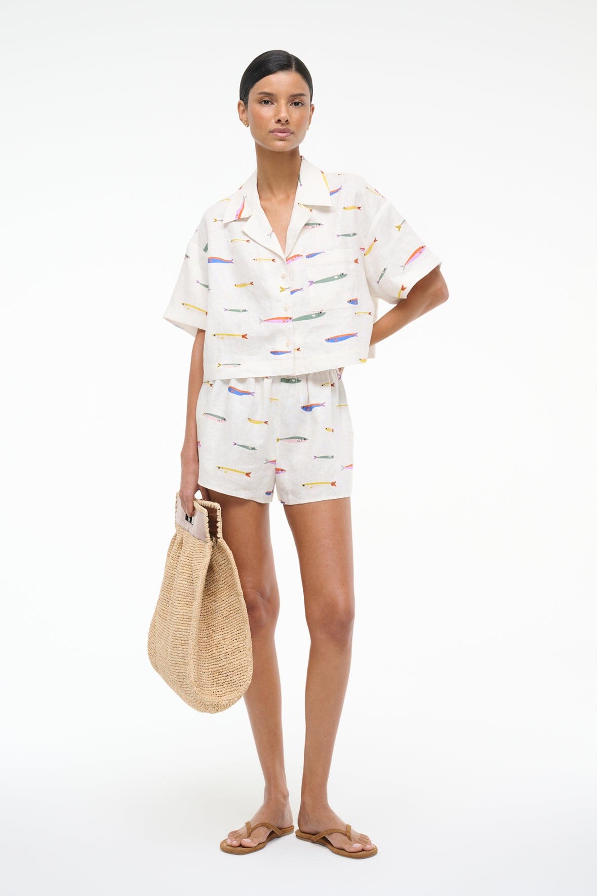 Linen Boxer Shorts with Elastic Waistband & Pocket | Pop Sardines Ivory