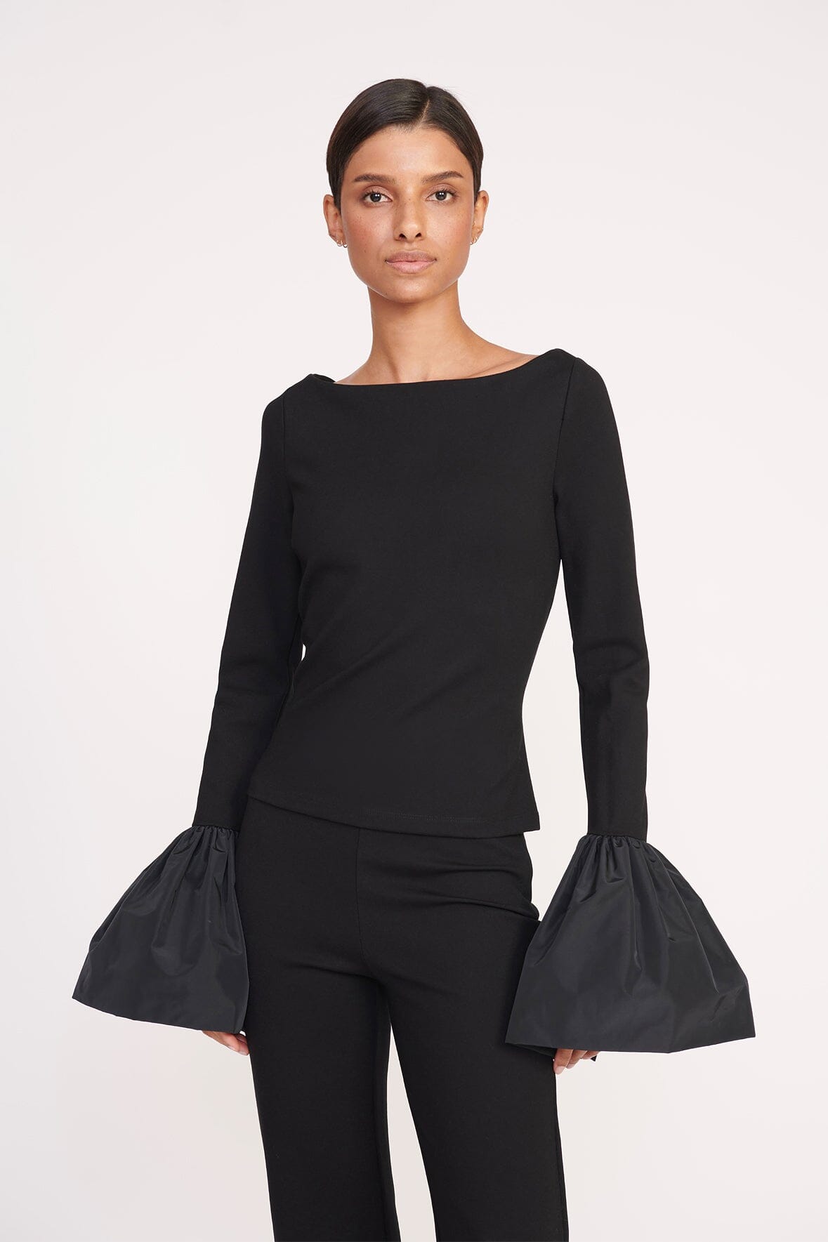 Festive Ponte Blouse with Bell Cuffs | Paige Top in Black