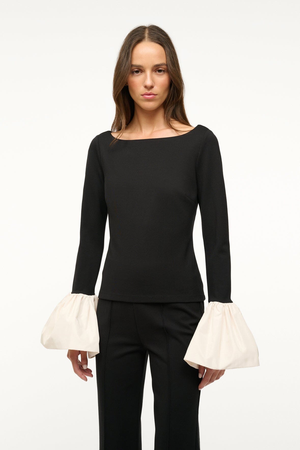 Ponte Top with Organza Cuffs | Paige Black Ivory