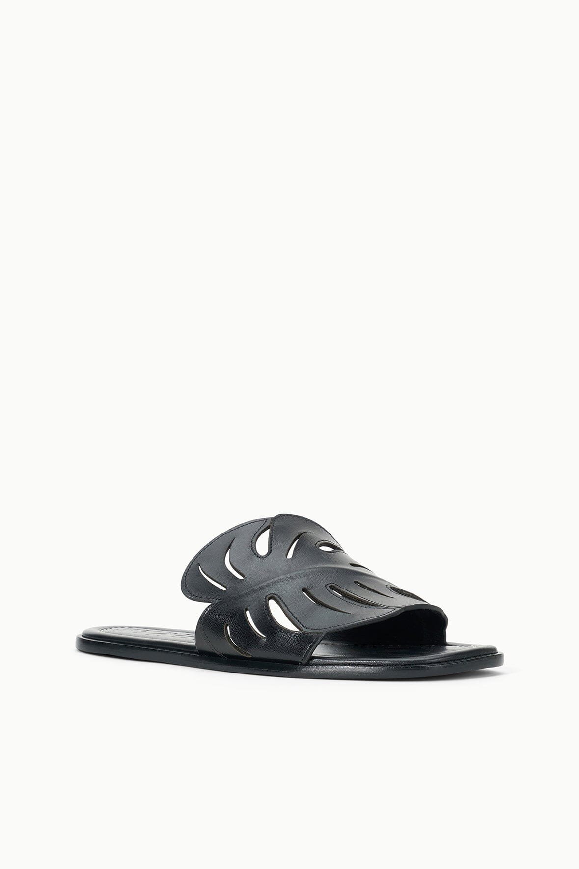 Leaf-Design Leather Slide Sandals | Palm Sandal Black