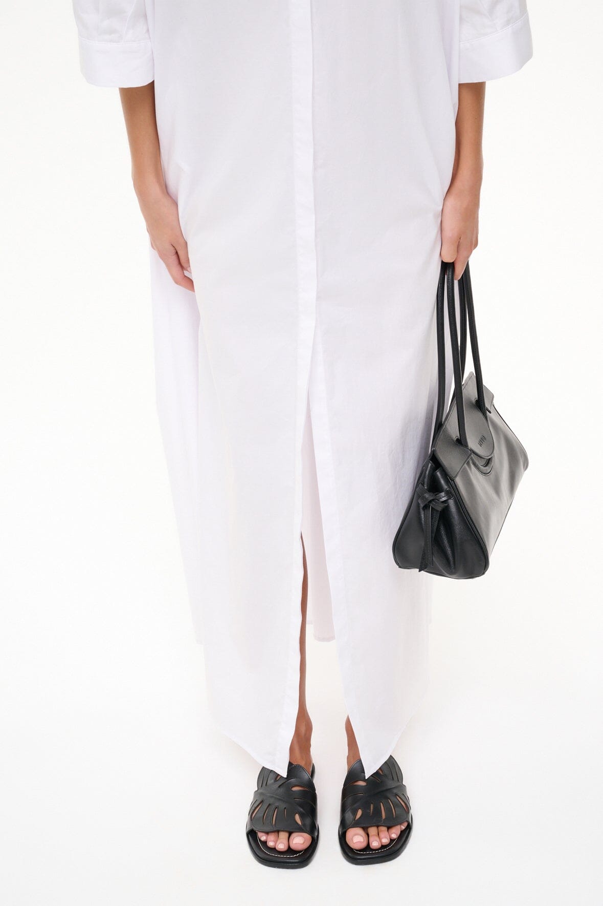 Leaf-Design Leather Slide Sandals | Palm Sandal Black