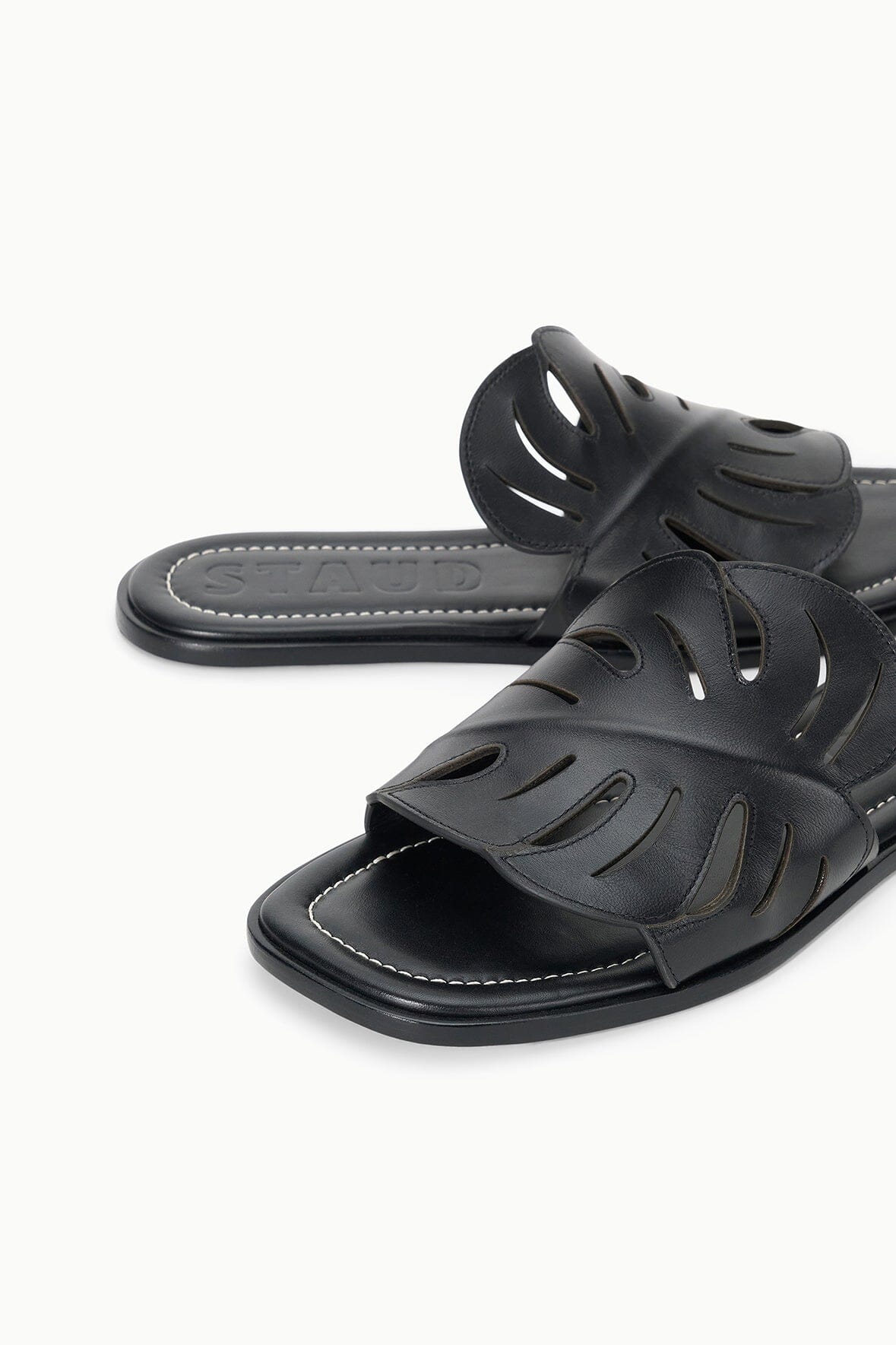 Leaf-Design Leather Slide Sandals | Palm Sandal Black