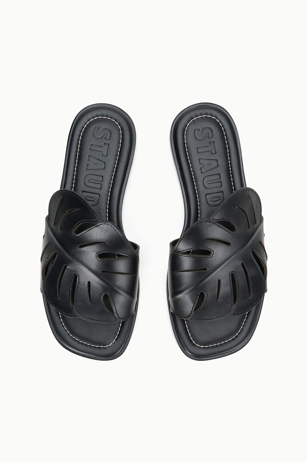 Leaf-Design Leather Slide Sandals | Palm Sandal Black