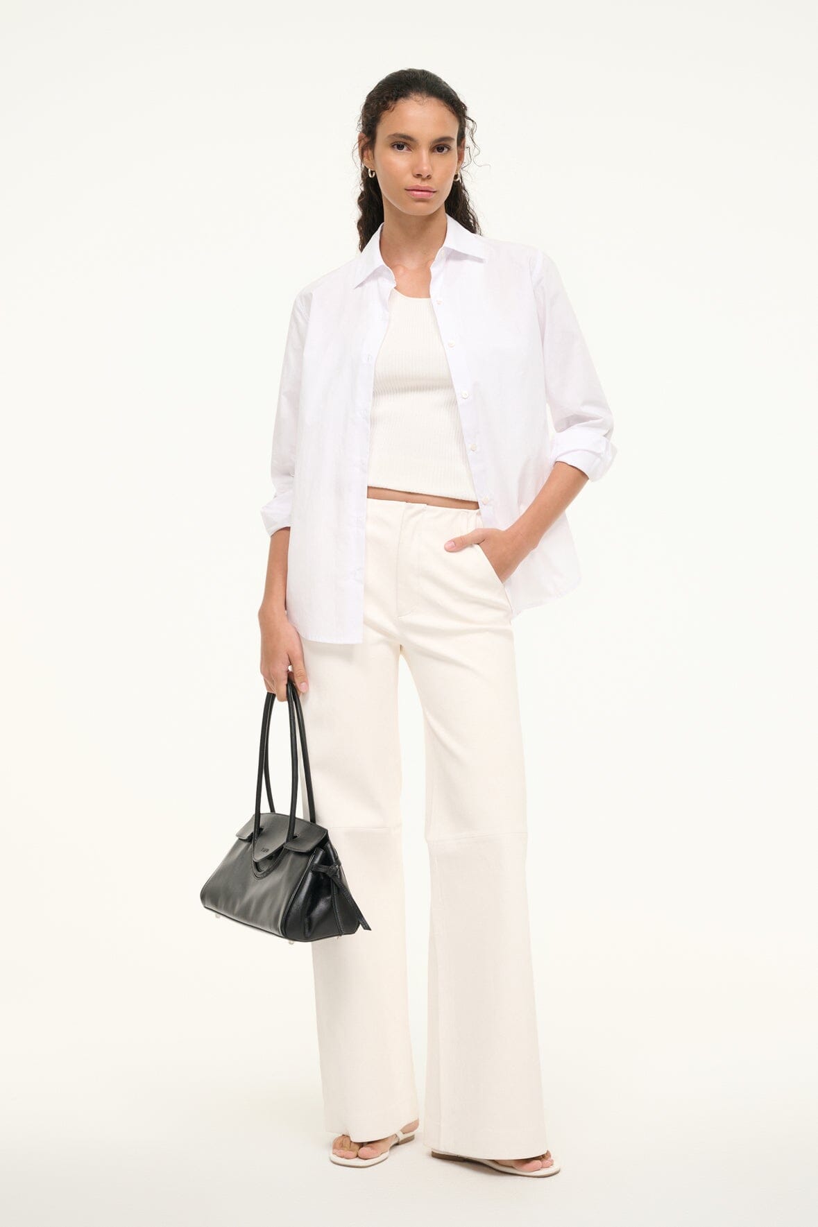 Low Rise Boot Cut Leather Pants in Ivory | Aline
