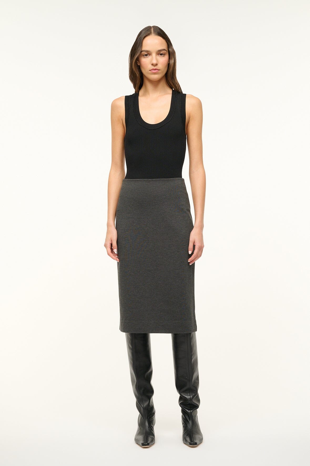 Stretchy Ponte Pencil Skirt with Hidden Zipper | Pascale Heather Grey