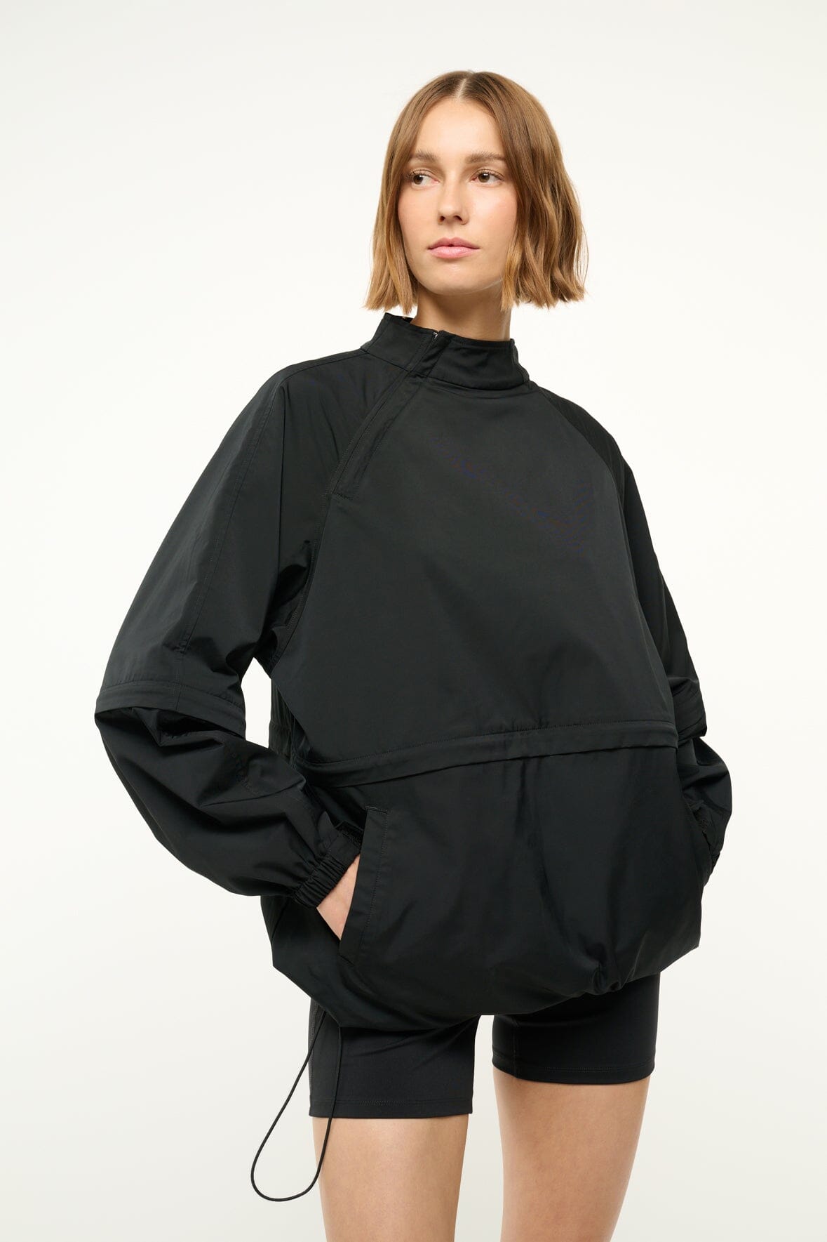 Convertible Nylon Anorak with Zip-Off Sleeves | Peak Black