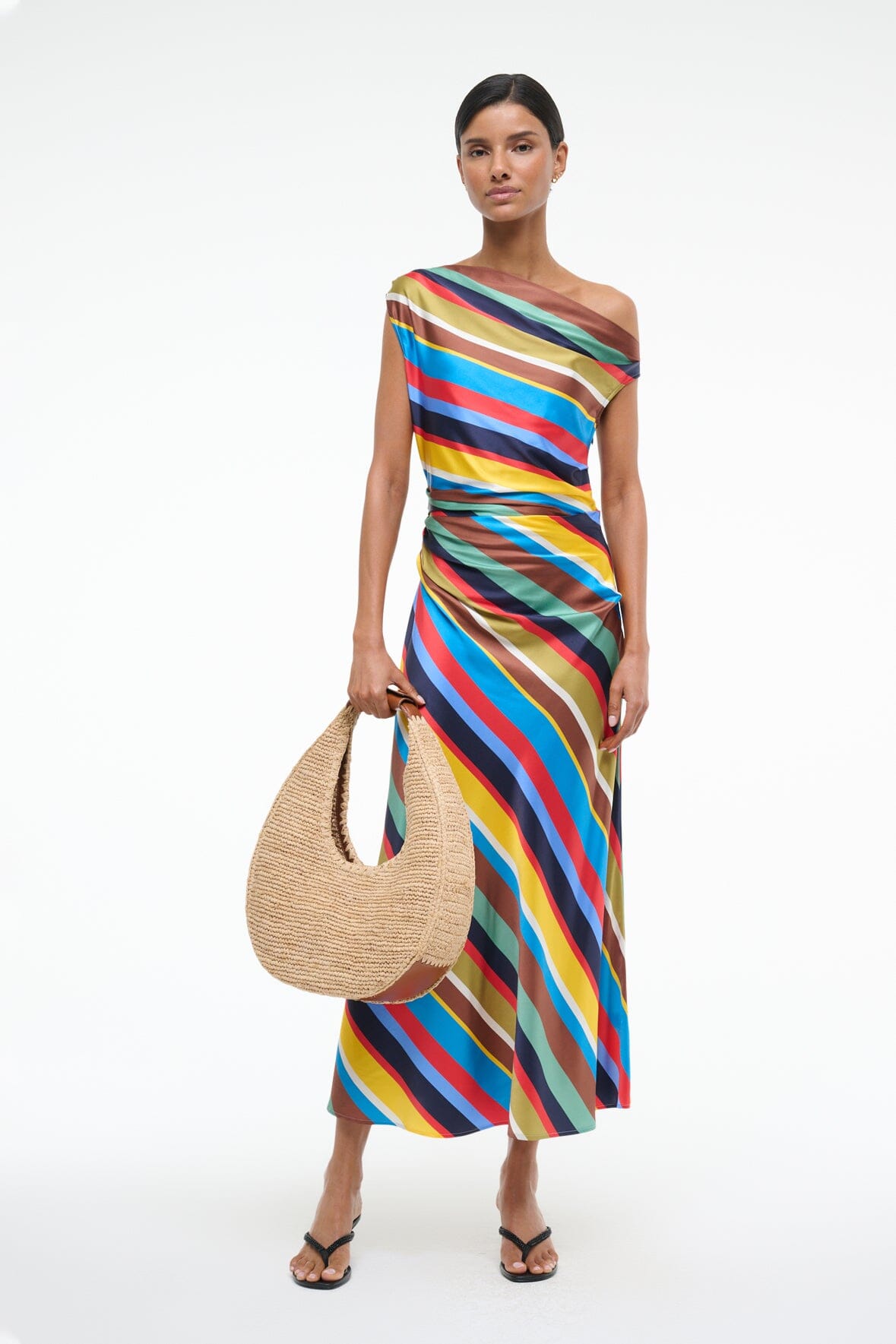 Off-the-Shoulder Silk Dress for Special Occasions | Phare Stripe