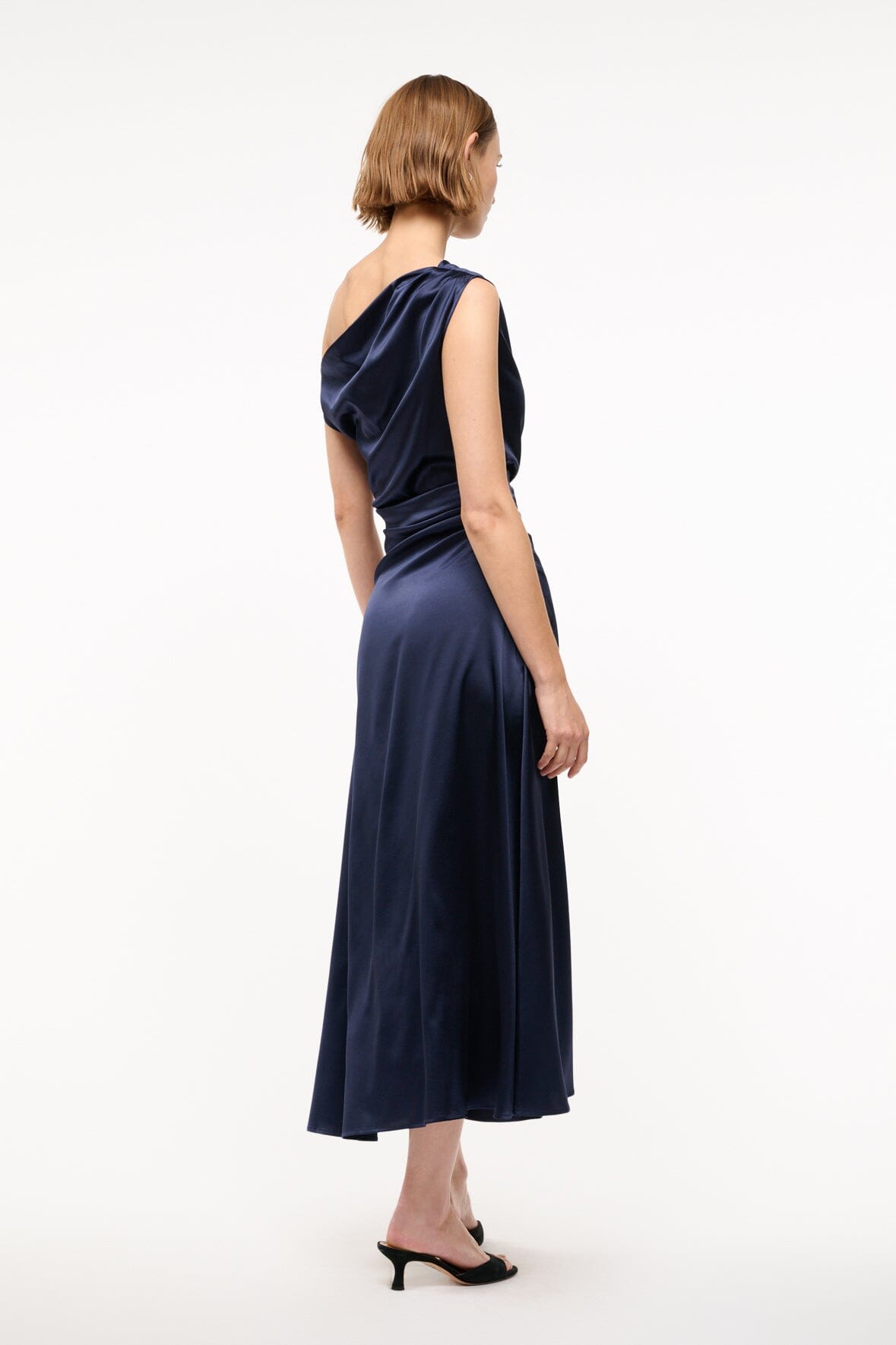 Off-the-Shoulder Silk Dress with Fitted Waist | Phare Navy