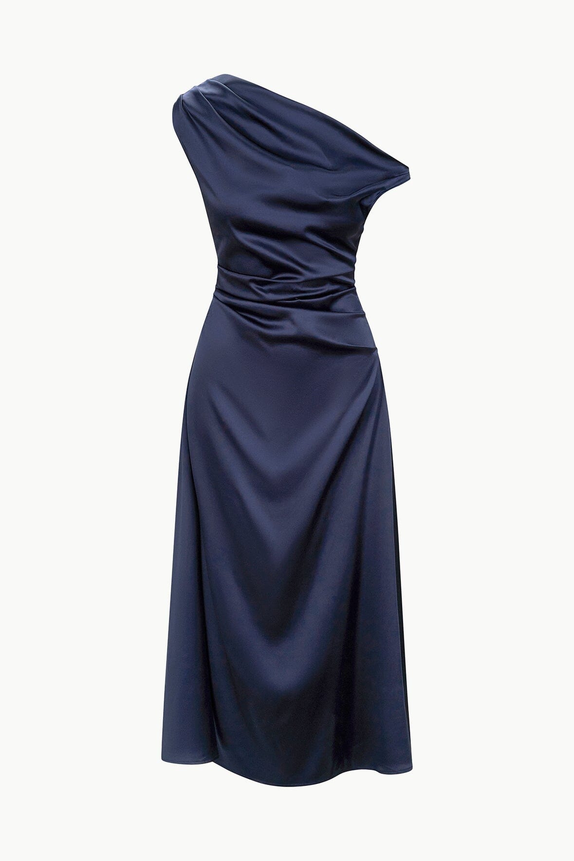 Off-the-Shoulder Silk Dress with Fitted Waist | Phare Navy