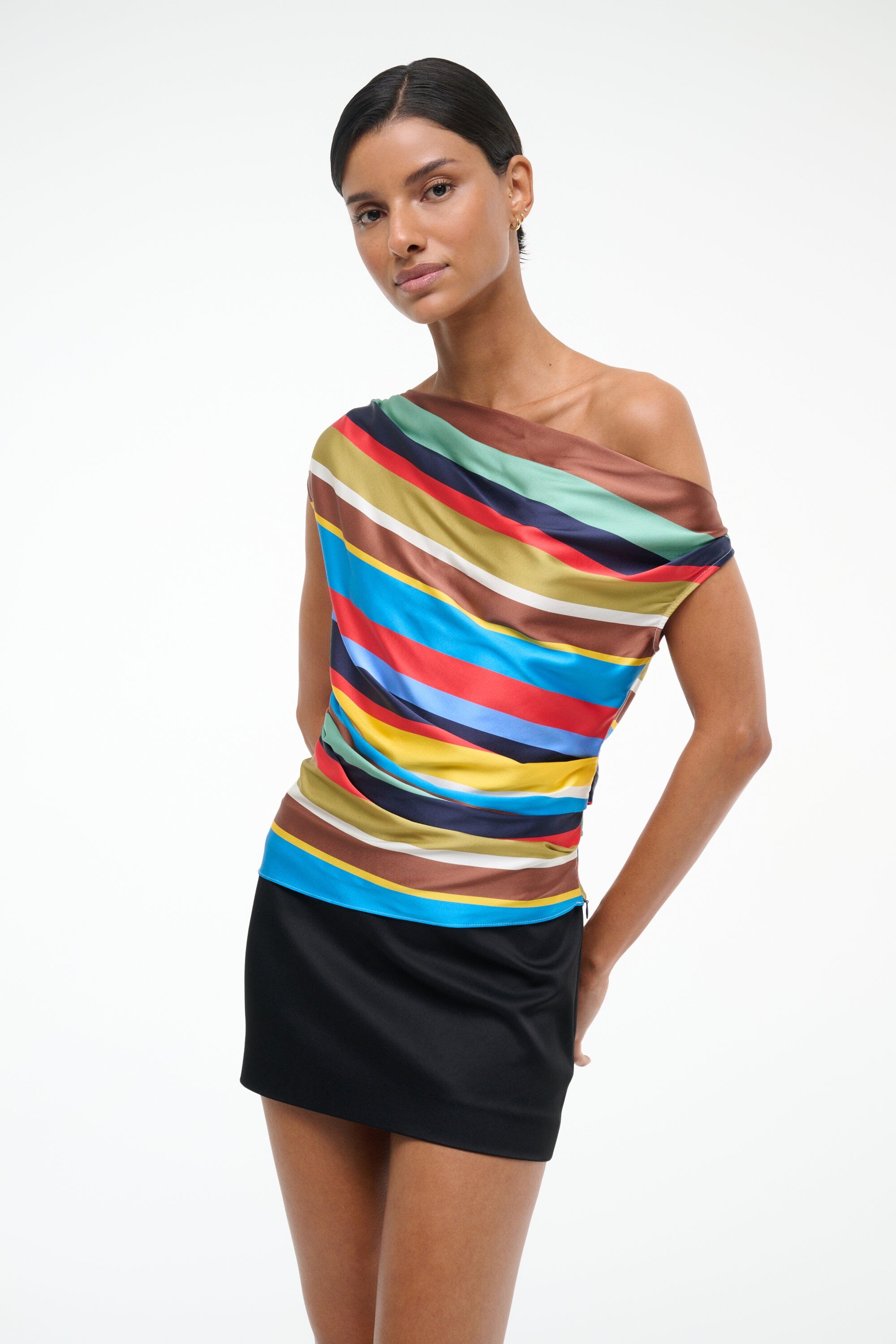 Silk Off-the-Shoulder Top with Stretch | Phare Market Stripe