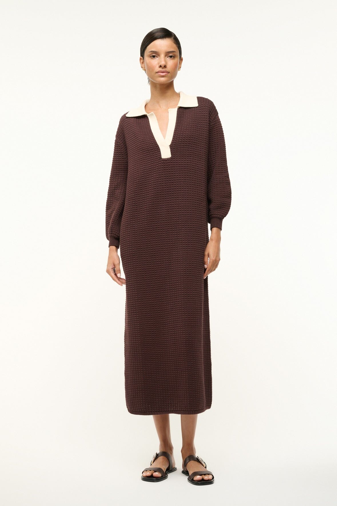 Chunky Cotton Waffle Knit Dress with Polo Collar | Altea Dress