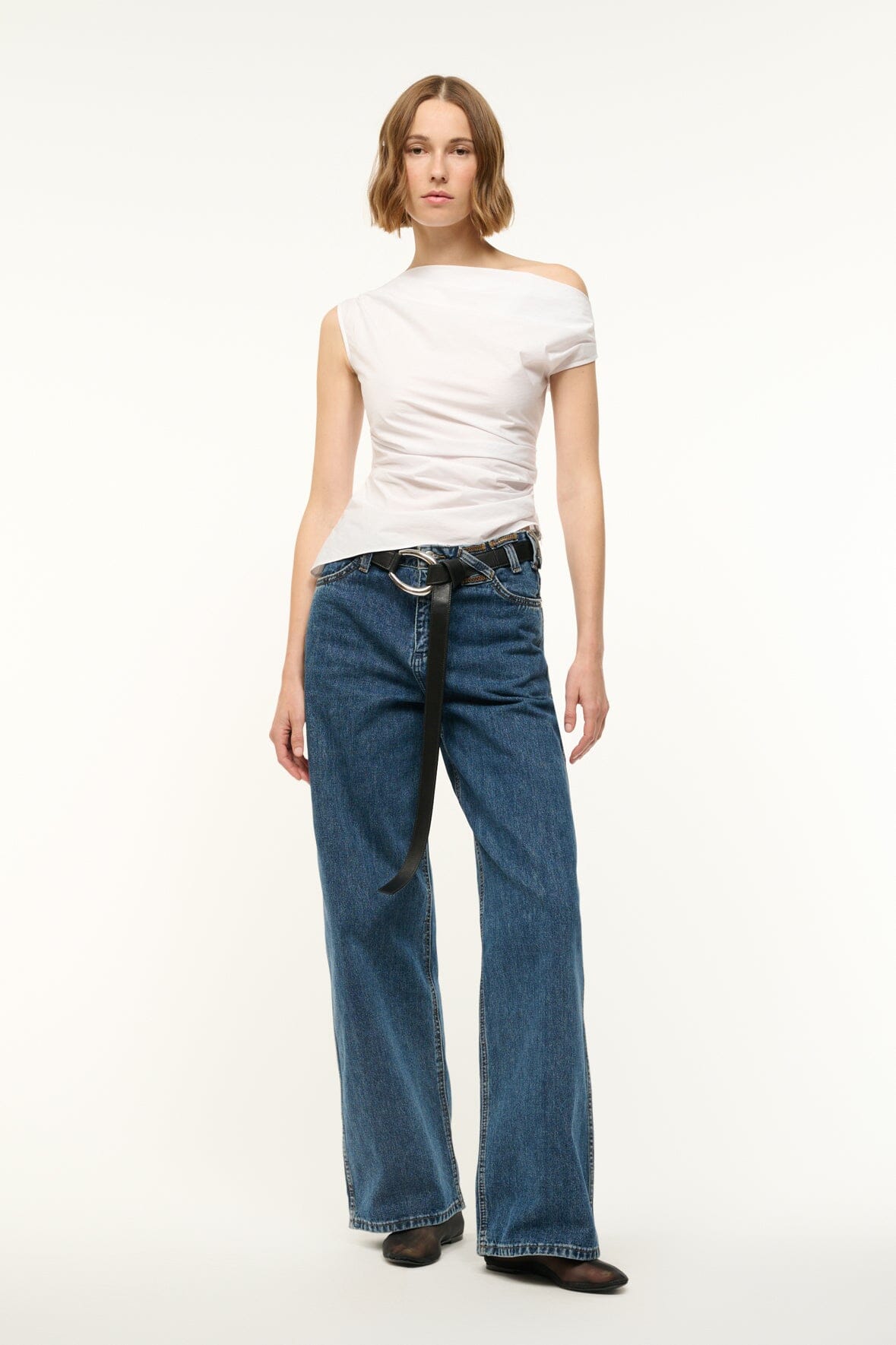 Off-the-Shoulder Cotton Poplin Top with Ruching | Phare White