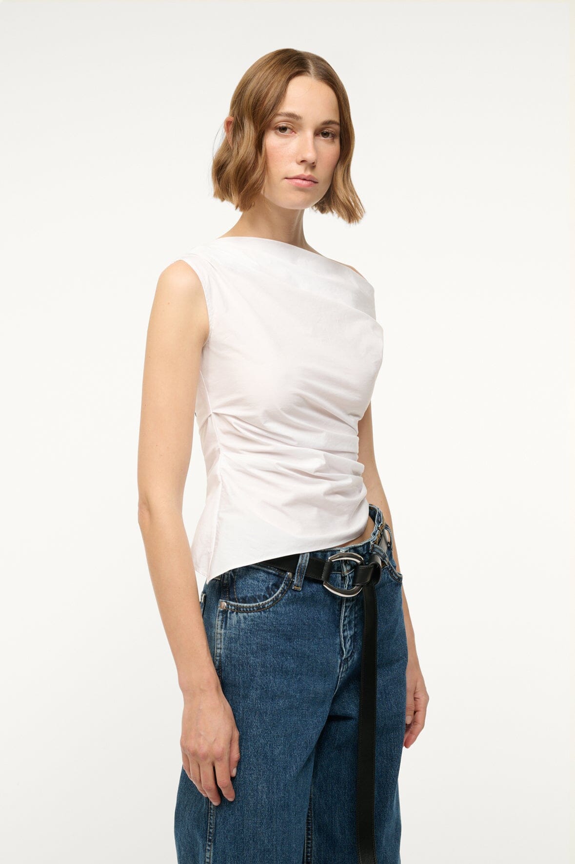 Off-the-Shoulder Cotton Poplin Top with Ruching | Phare White