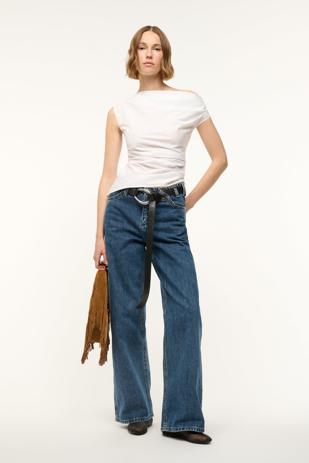 Off-the-Shoulder Cotton Poplin Top with Ruching | Phare White