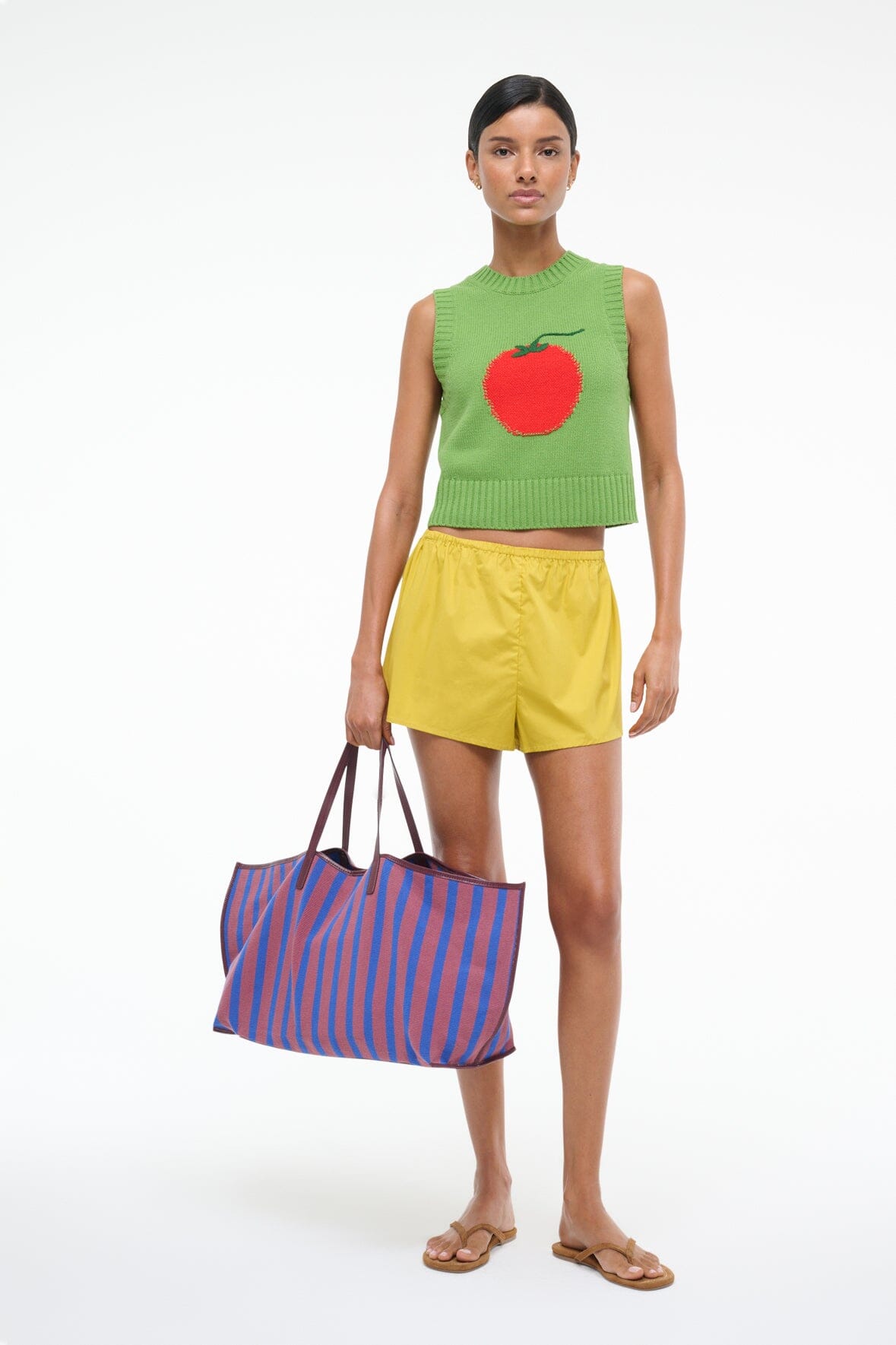 Sleeveless Vest with Tomato Motif & Embroidered Logo | STAUD Pingo Sweater