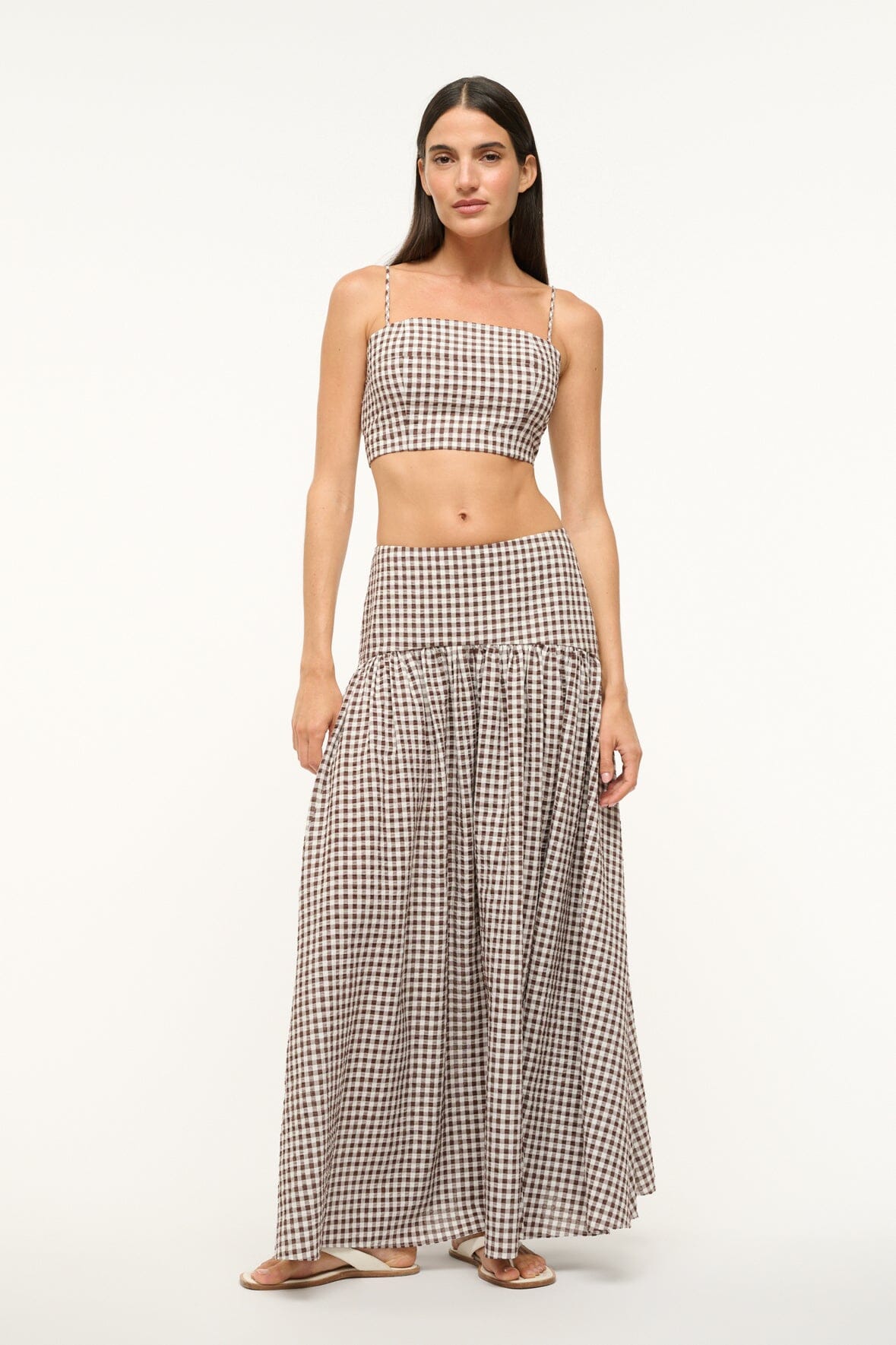 Maxi Skirt with Hidden Back Zipper | Procida Coverup in Dark Chocolate Gingham