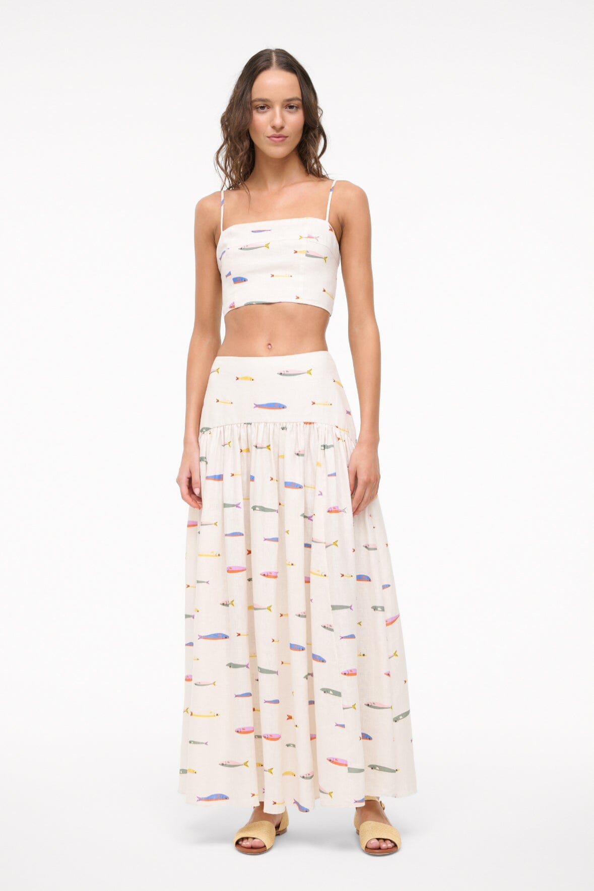 Linen Maxi Skirt with Hidden Zipper | Pop Sardines Print
