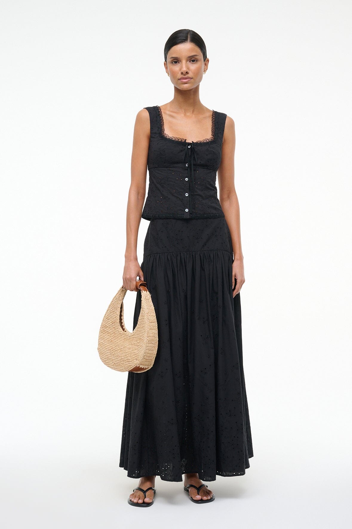 Black Eyelet Maxi Skirt with Hidden Zipper | Procida
