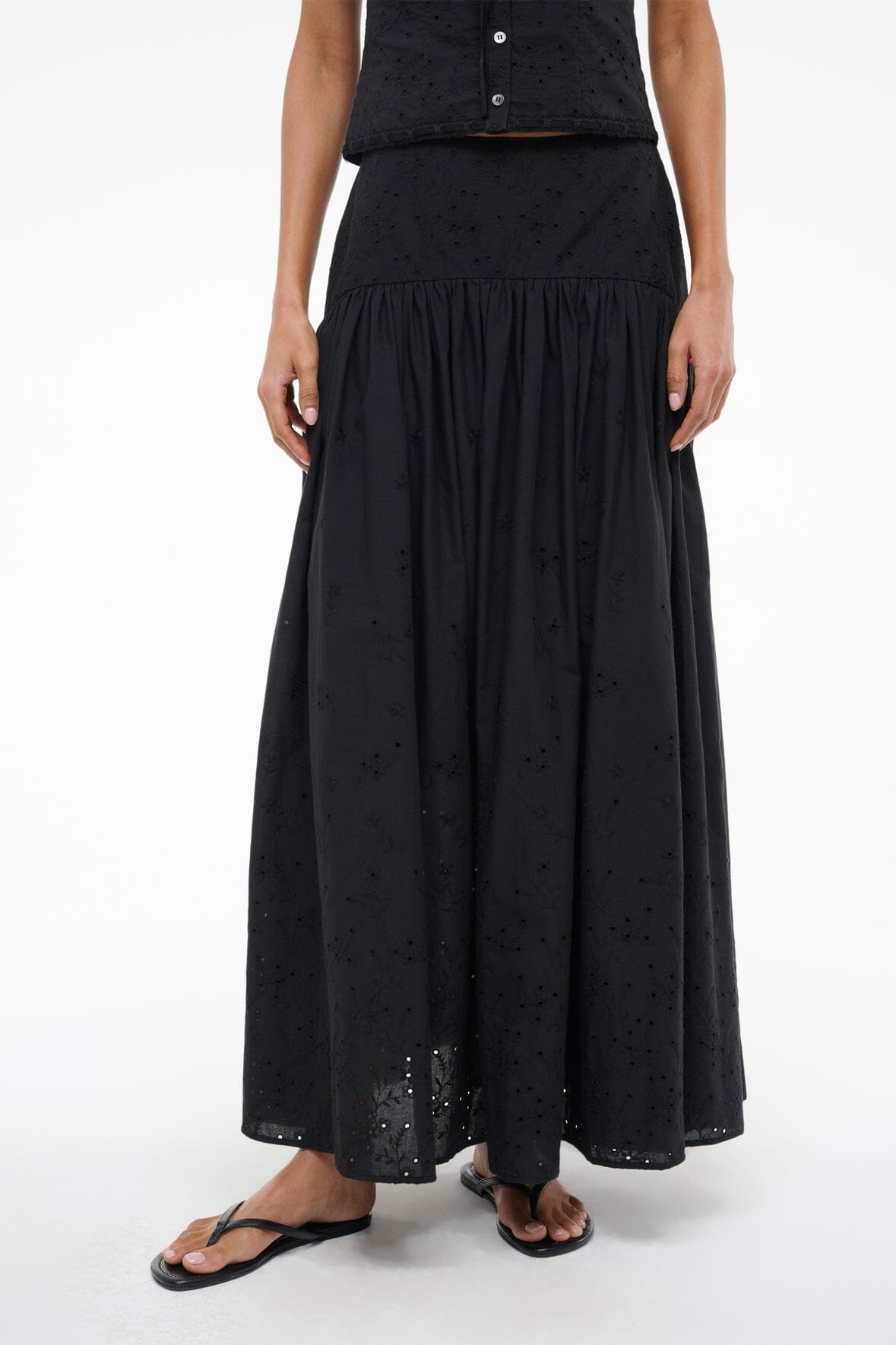 Black Eyelet Maxi Skirt with Hidden Zipper | Procida