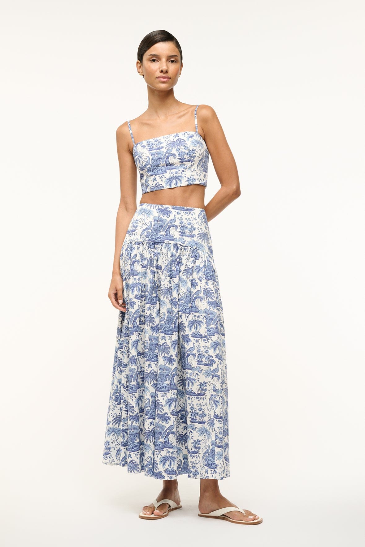 Maxi Skirt with Curved Yoke & Hidden Zipper | Procida Blue Toile