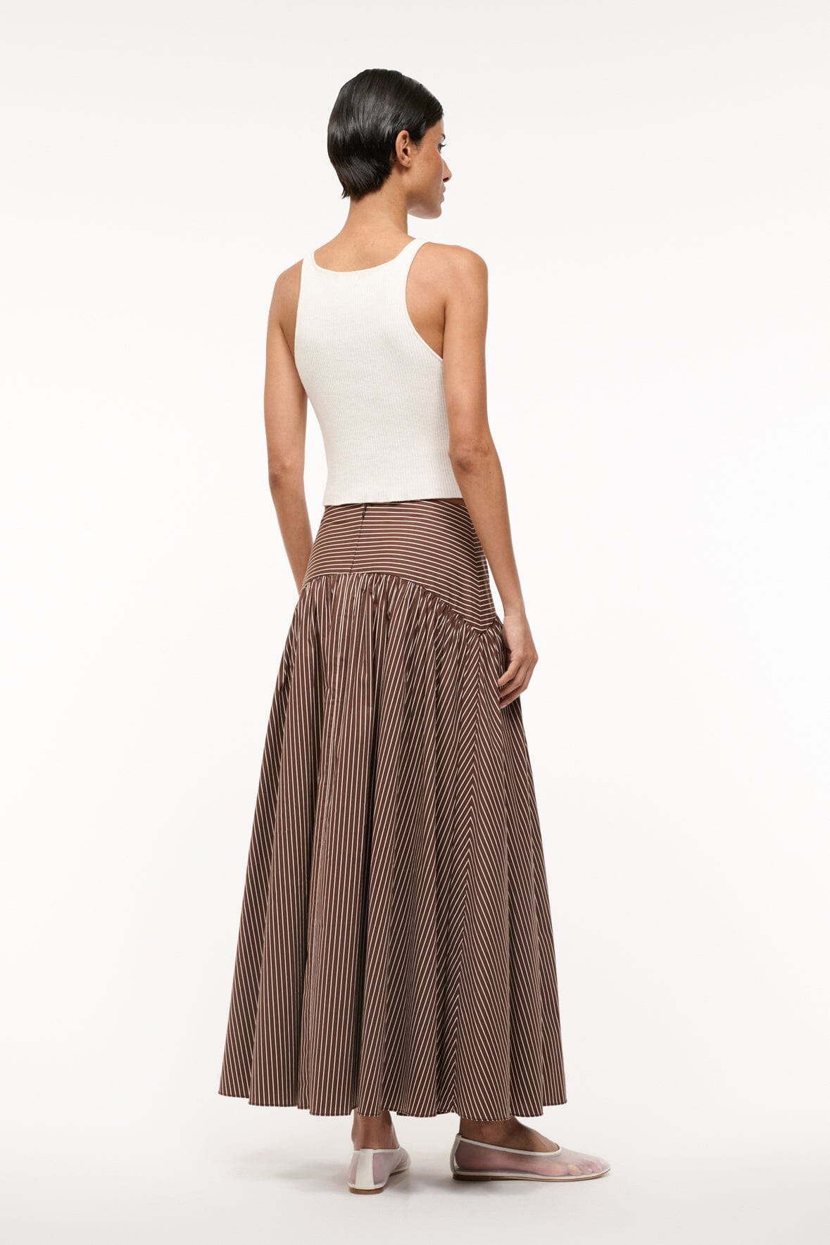 Maxi Skirt with Curved Yoke & Hidden Zipper | Procida Dark Oak Micro Stripe