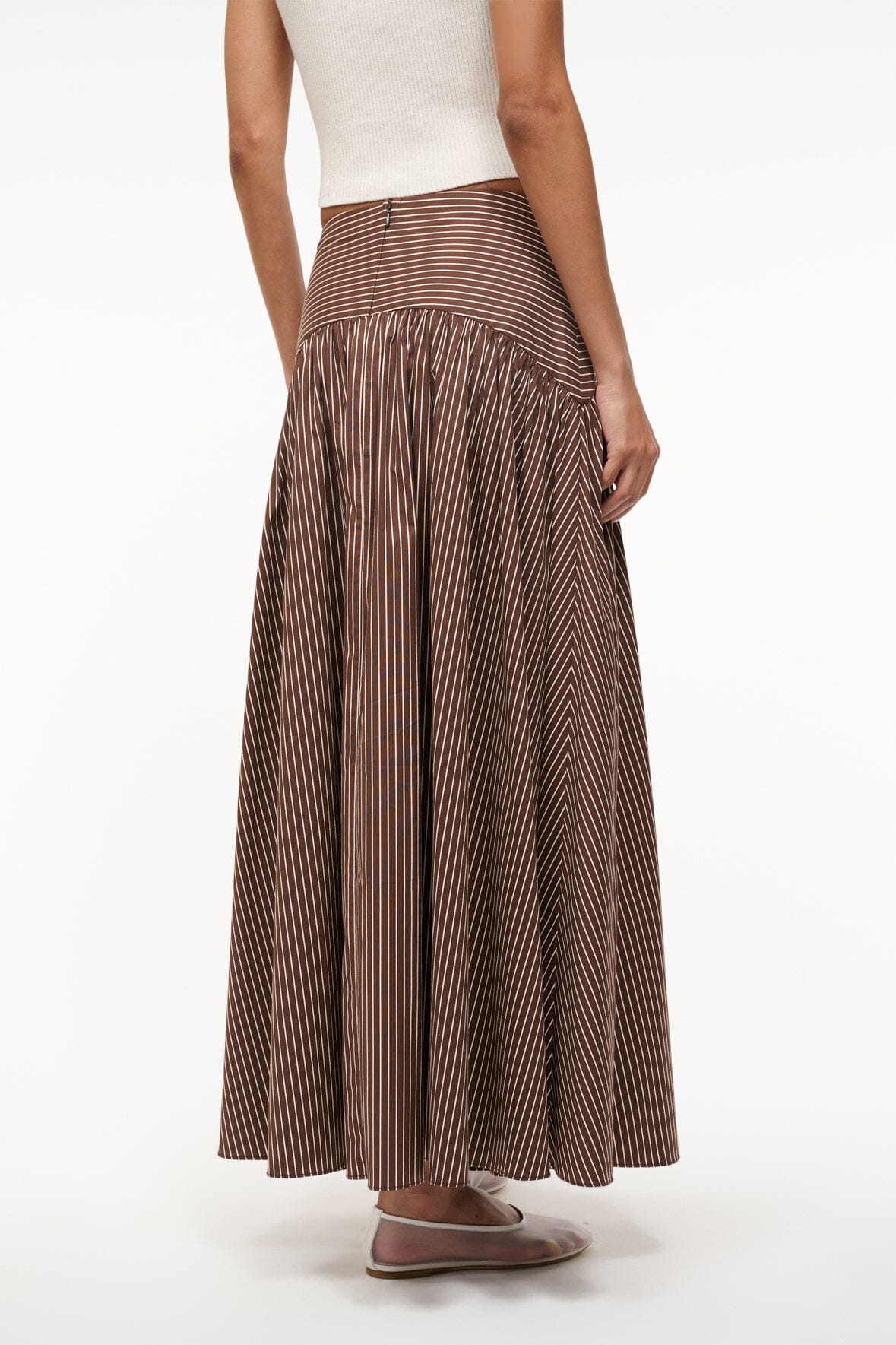 Maxi Skirt with Curved Yoke & Hidden Zipper | Procida Dark Oak Micro Stripe