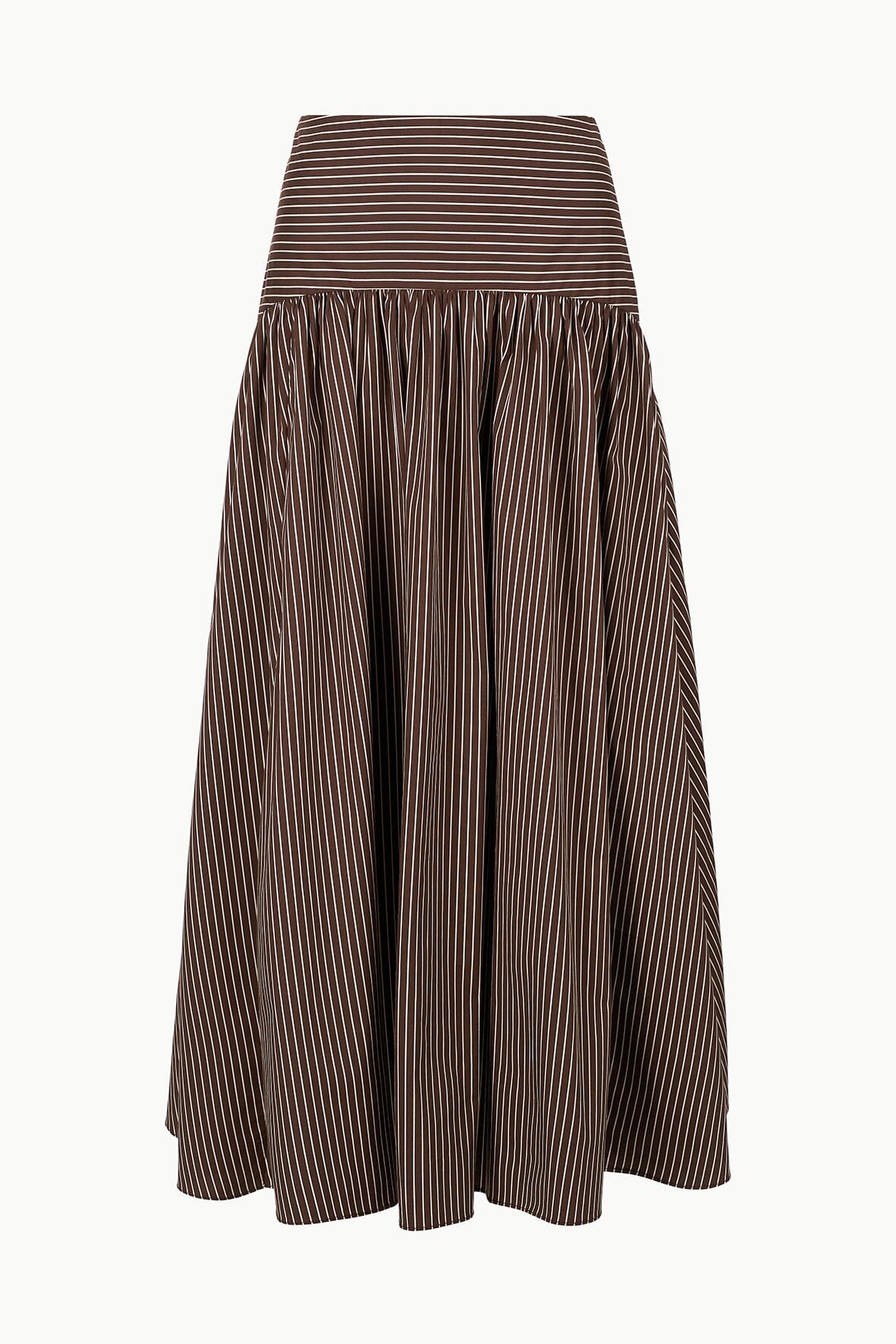 Maxi Skirt with Curved Yoke & Hidden Zipper | Procida Dark Oak Micro Stripe