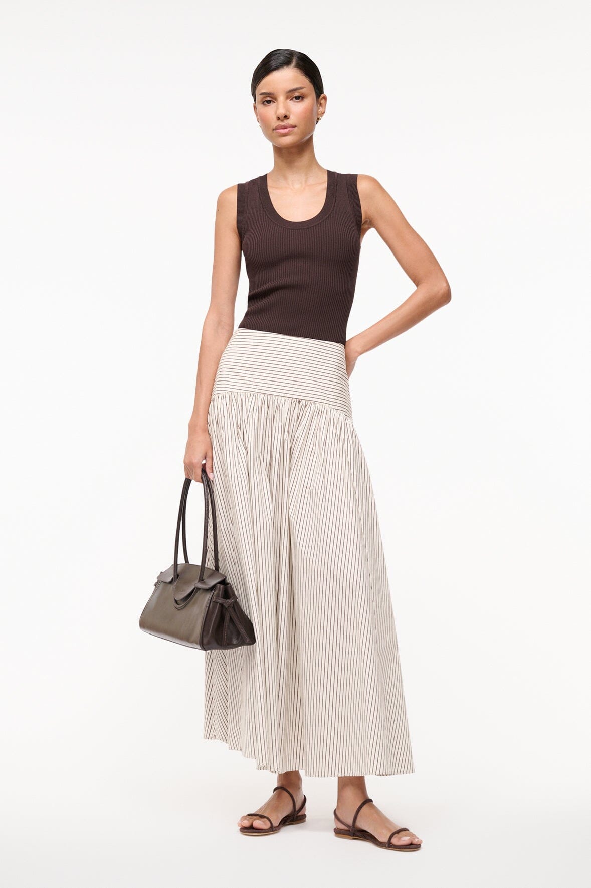Maxi Skirt with Curved Yoke & Hidden Zipper | Procida Ivory Dark Oak