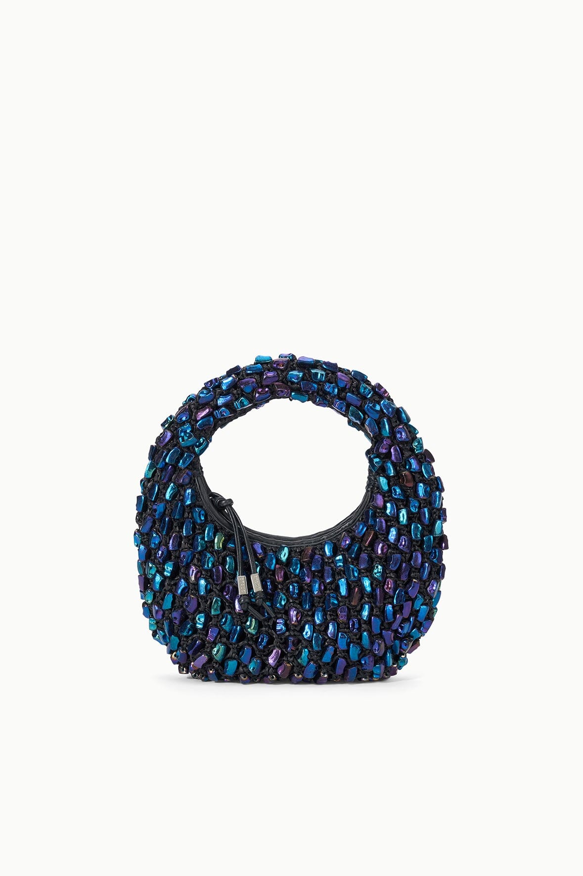 Pearlescent Bead Crochet Handheld Bag with Zipper Closure | Reef Bag Black