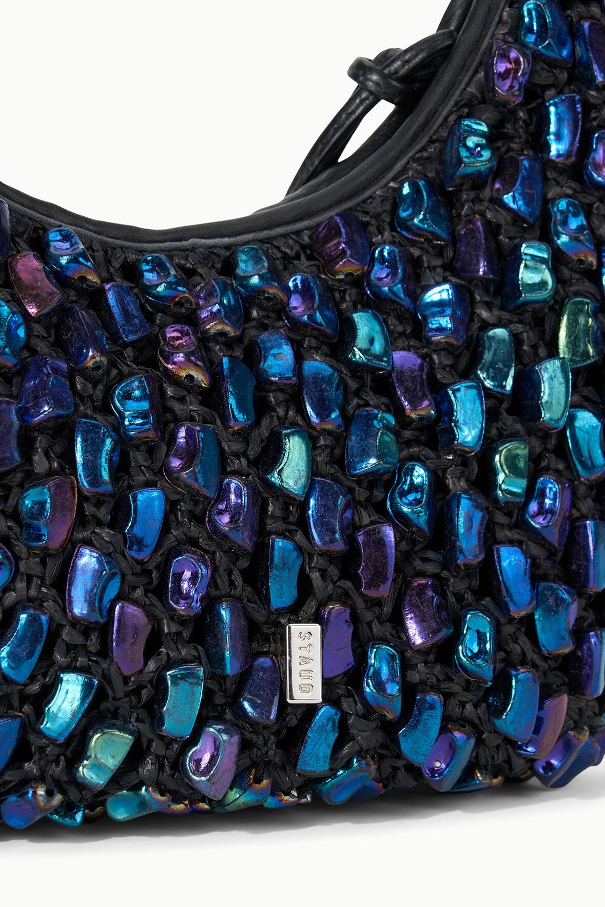 Pearlescent Bead Crochet Handheld Bag with Zipper Closure | Reef Bag Black