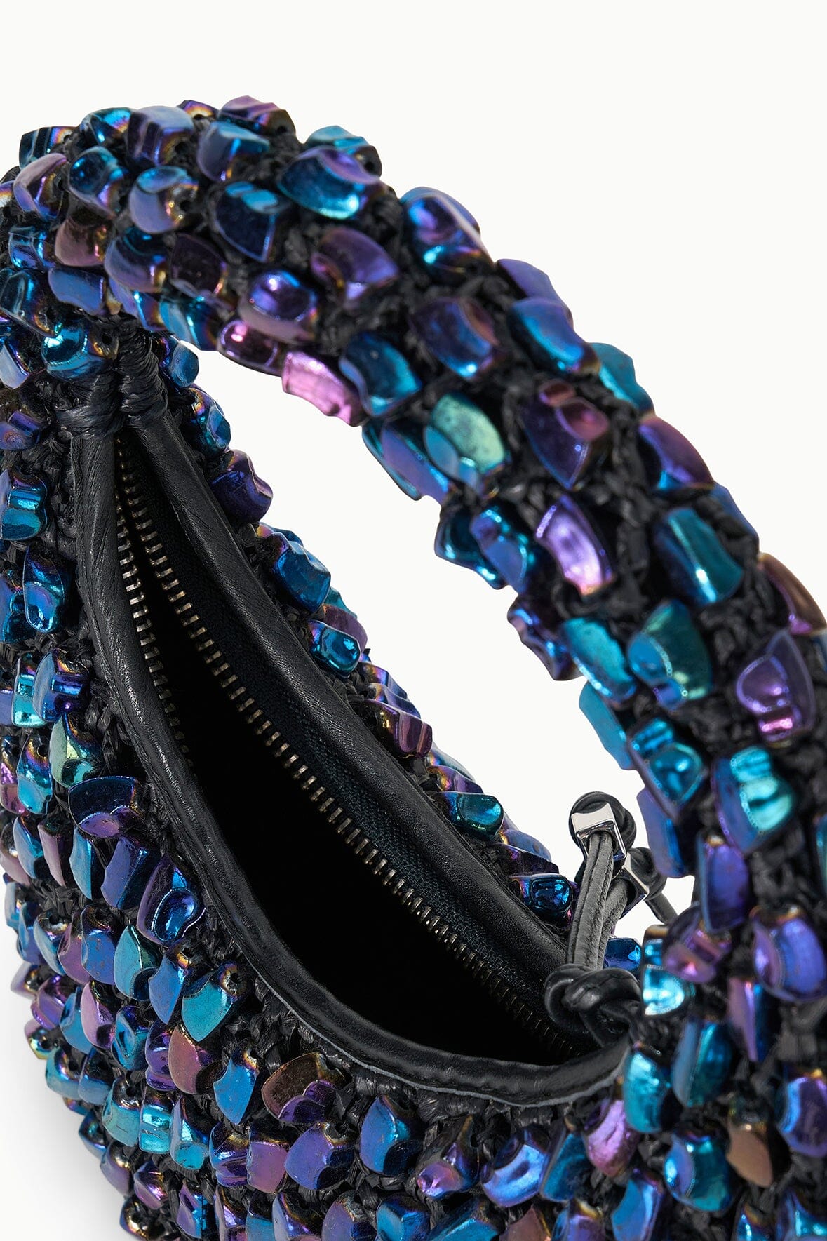 Pearlescent Bead Crochet Handheld Bag with Zipper Closure | Reef Bag Black