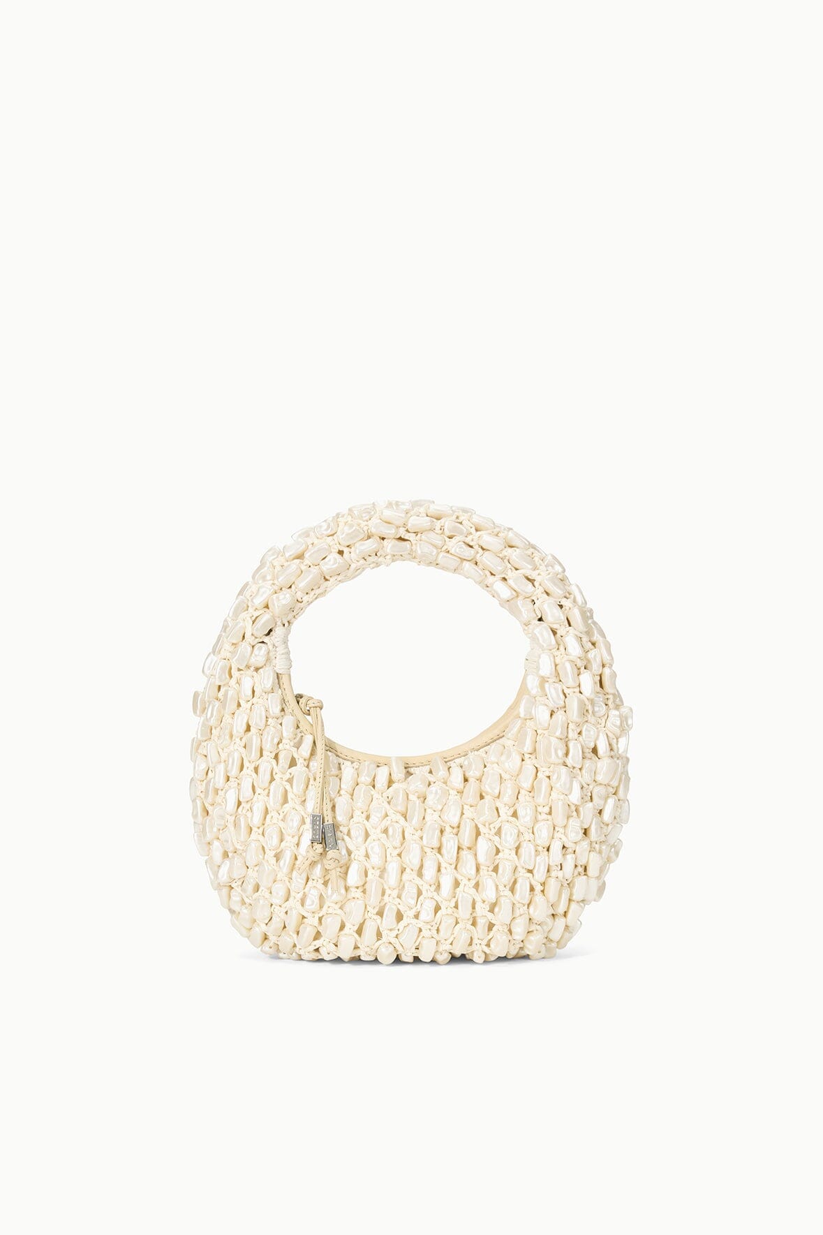 Crocheted Pearl Bead Handbag with Zipper Closure | Reef Bag Cream