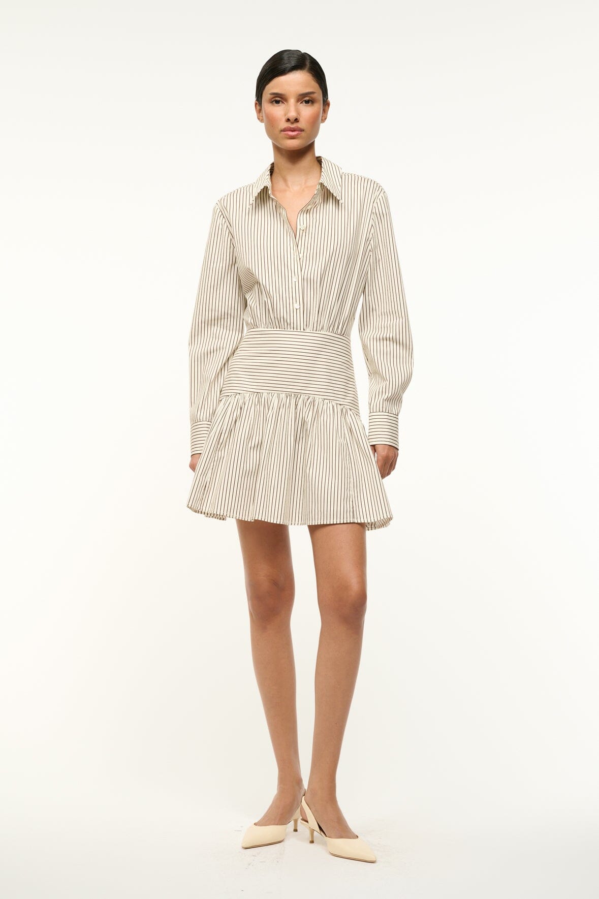Mini Shirtdress with Collar & Button Front | Rocco Ivory Stripe